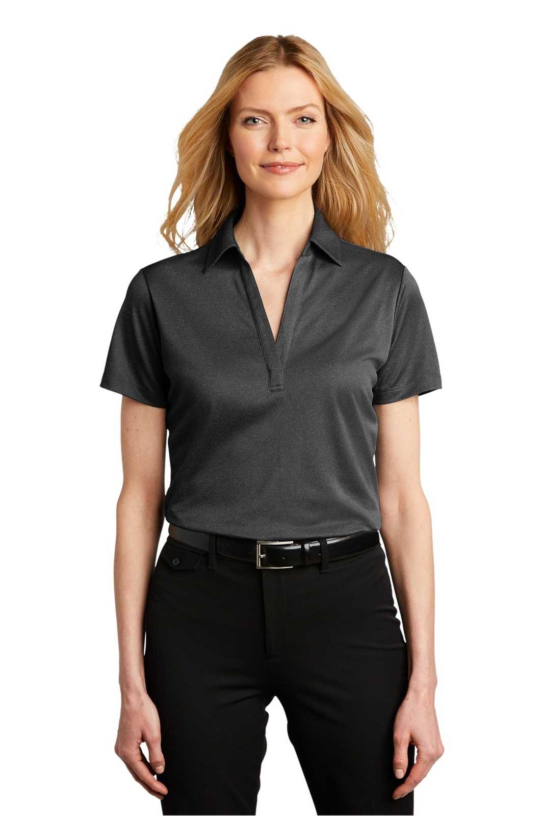 Port Authority LK542 Ladies Heathered Silk Touch Performance Polo - Black Heather - HIT a Double - 1