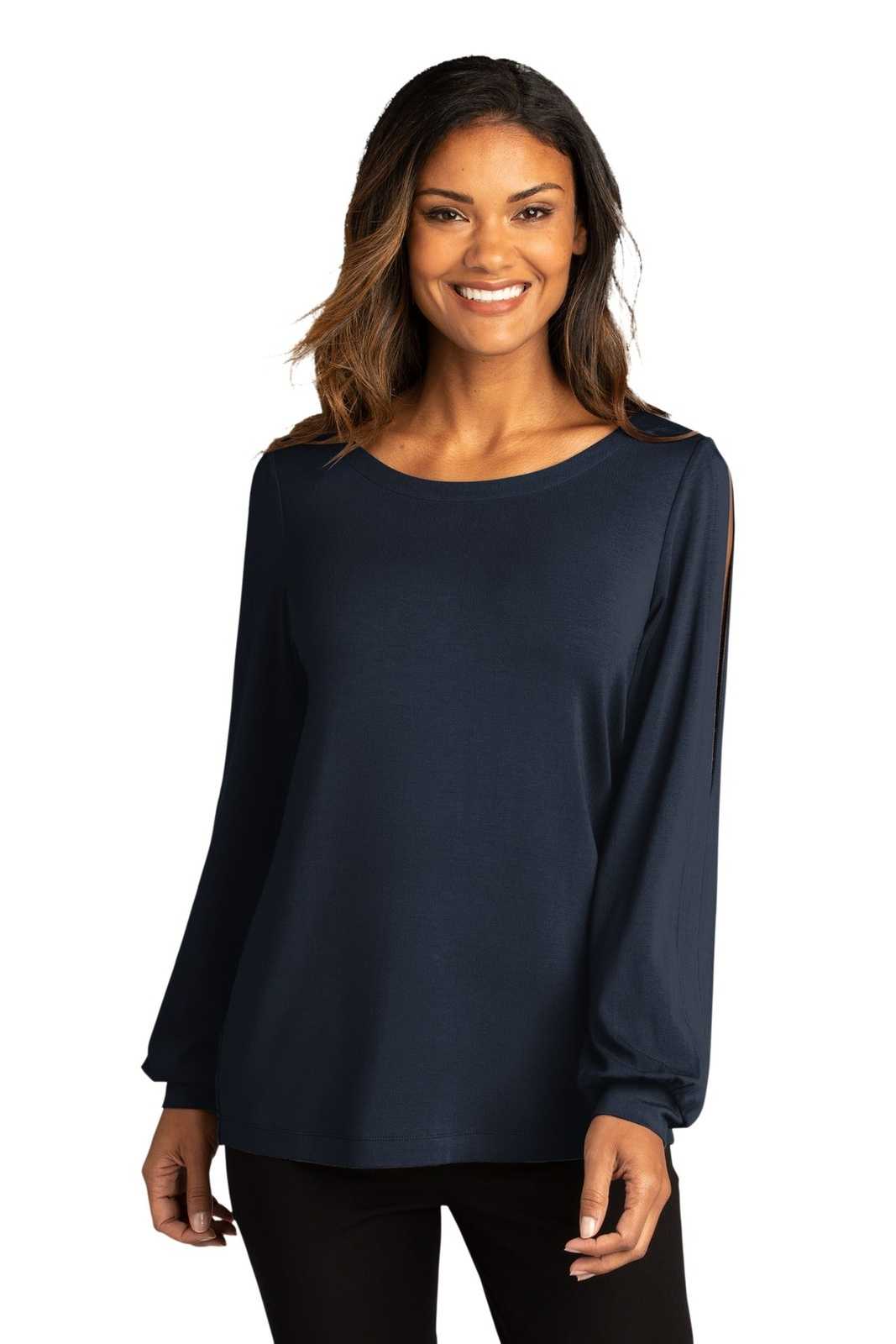 Port Authority LK5600 Ladies Luxe Knit Jewel Neck Top - River Blue Navy - HIT a Double - 1