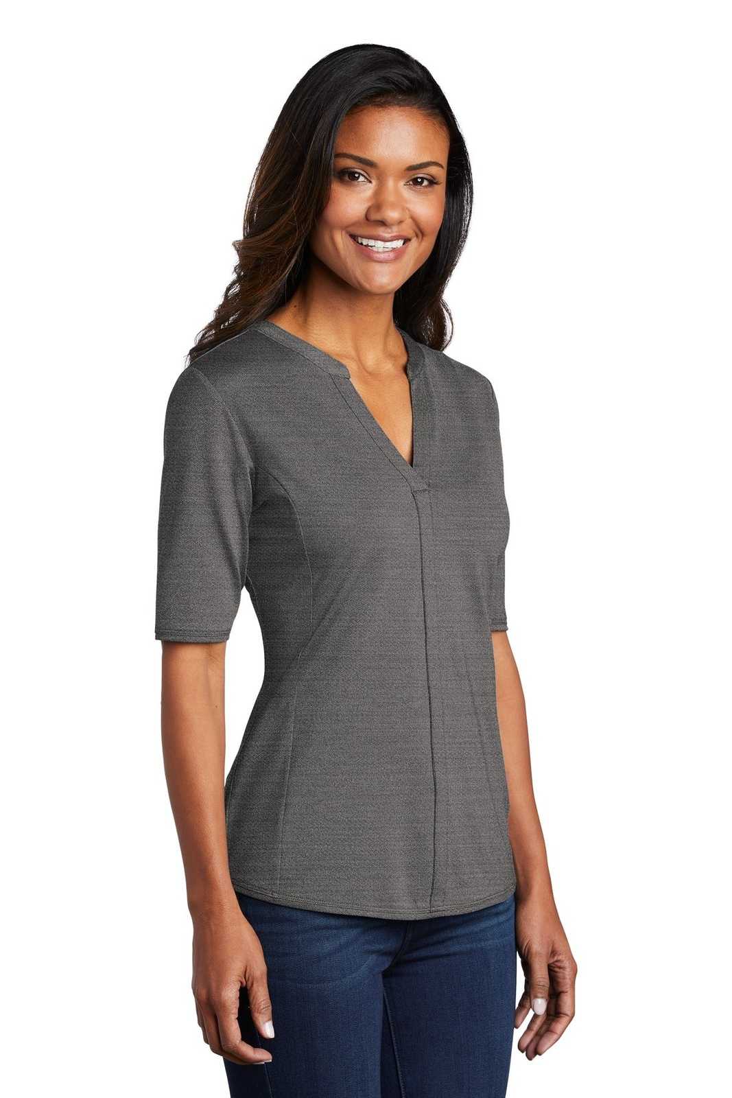 Port Authority LK583 Ladies Stretch Heather Open Neck Top - Black Thunder Gray - HIT a Double - 4