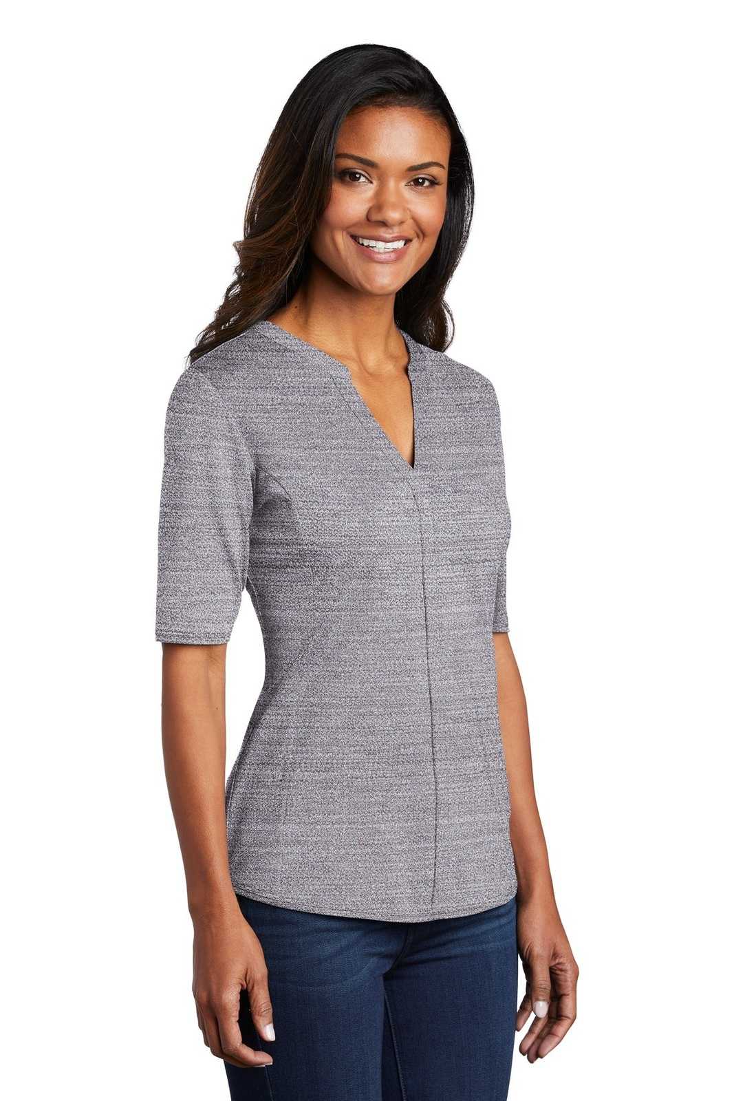 Port Authority LK583 Ladies Stretch Heather Open Neck Top - Graphite White - HIT a Double - 4