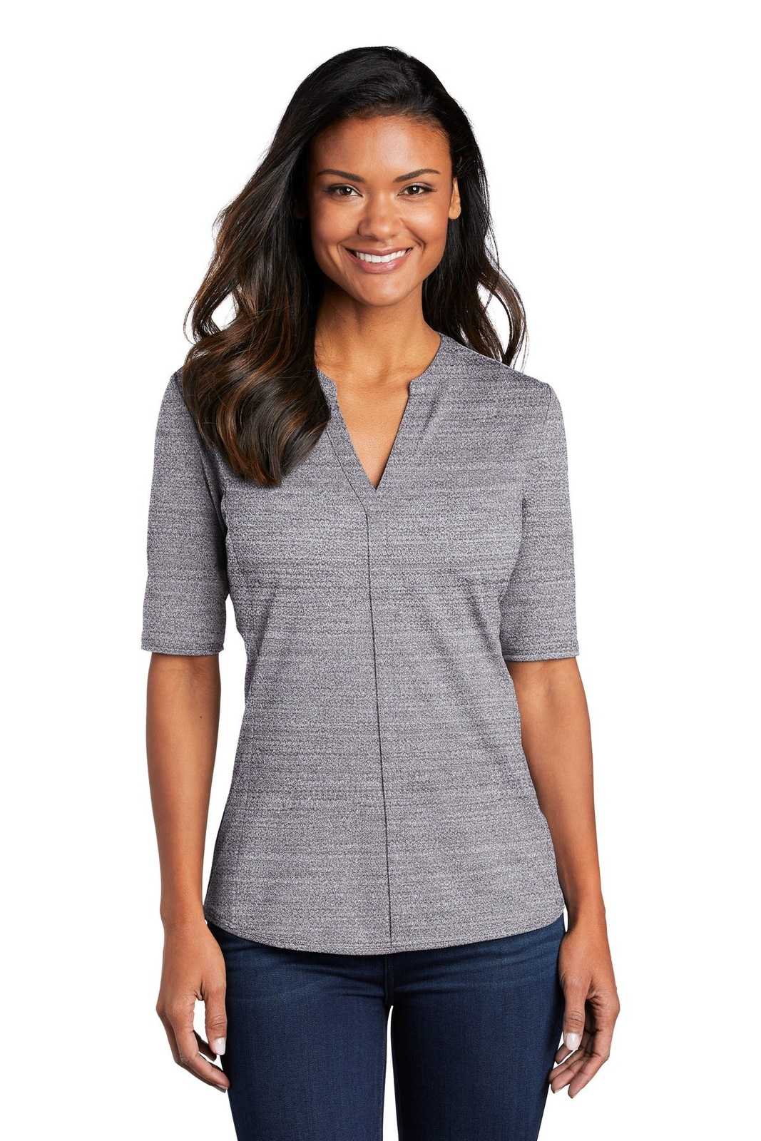 Port Authority LK583 Ladies Stretch Heather Open Neck Top - Graphite White - HIT a Double - 1
