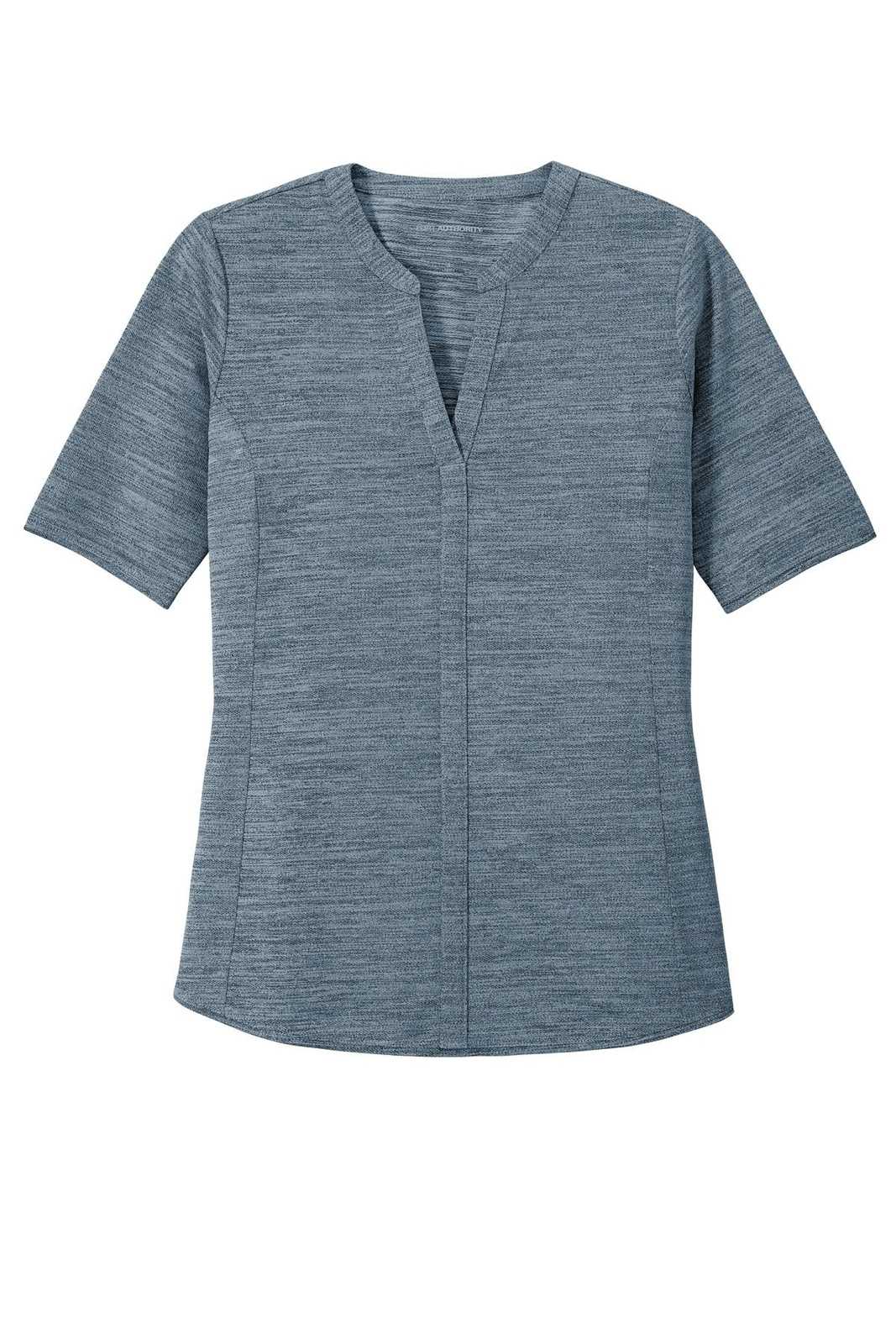 Port Authority LK583 Ladies Stretch Heather Open Neck Top - Regatta Blue Gusty Gray - HIT a Double - 5