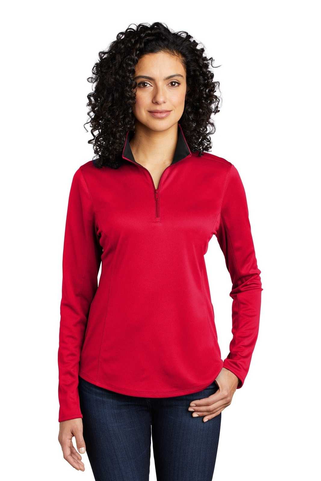 Port Authority LK584 Ladies Silk Touch Performance 1/4-Zip LK584Red Black - HIT a Double - 1