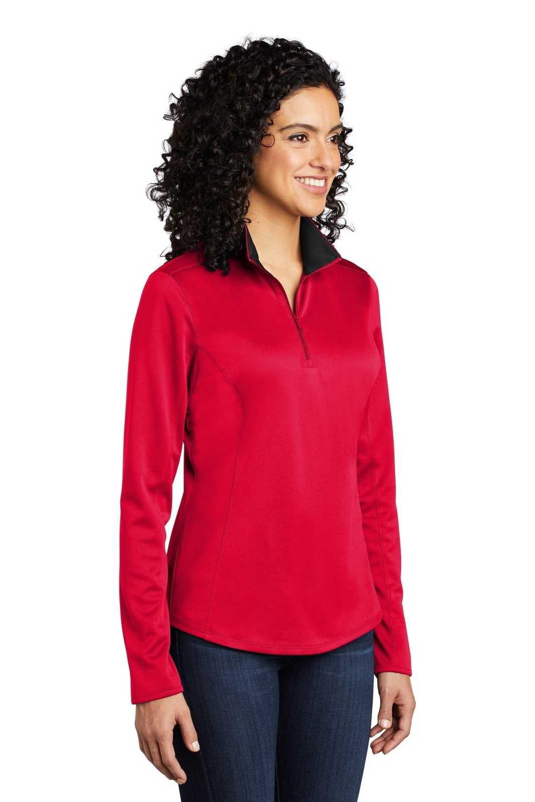 Port Authority LK584 Ladies Silk Touch Performance 1/4-Zip LK584Red Black - HIT a Double - 4