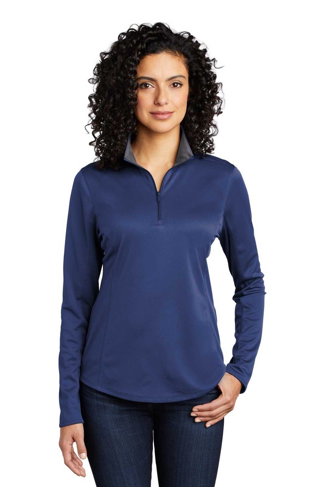Port Authority LK584 Ladies Silk Touch Performance 1/4-Zip LK584Royal Steel Gray - HIT a Double - 1