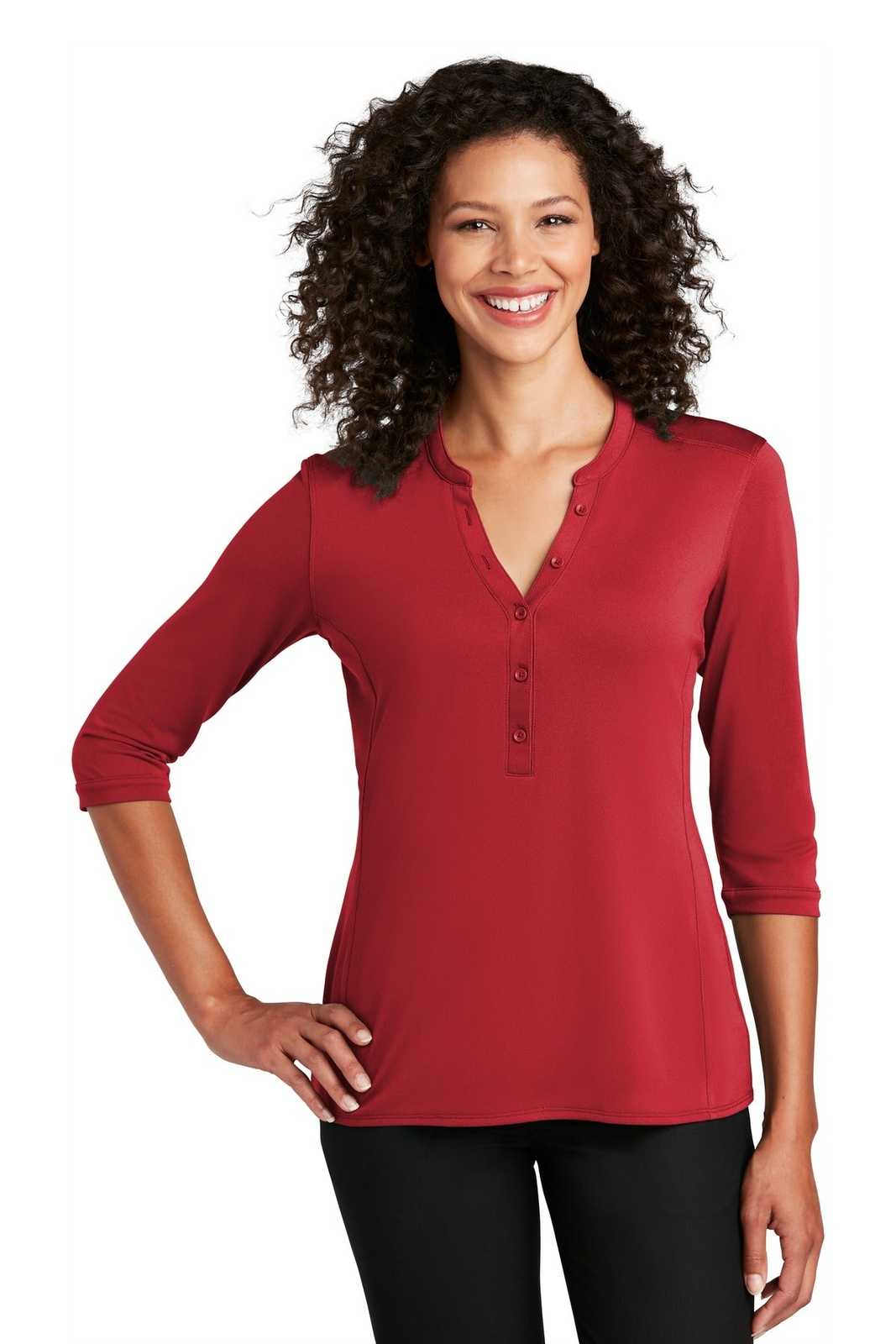 Port Authority LK750 Ladies UV Choice Pique Henley - Rich Red - HIT a Double - 1