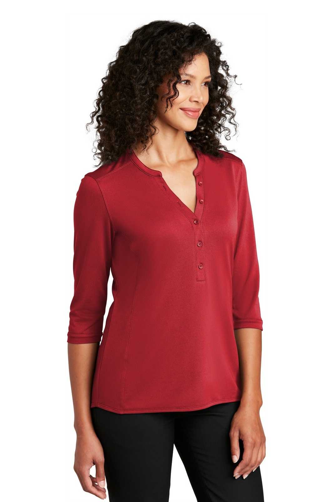 Port Authority LK750 Ladies UV Choice Pique Henley - Rich Red - HIT a Double - 4
