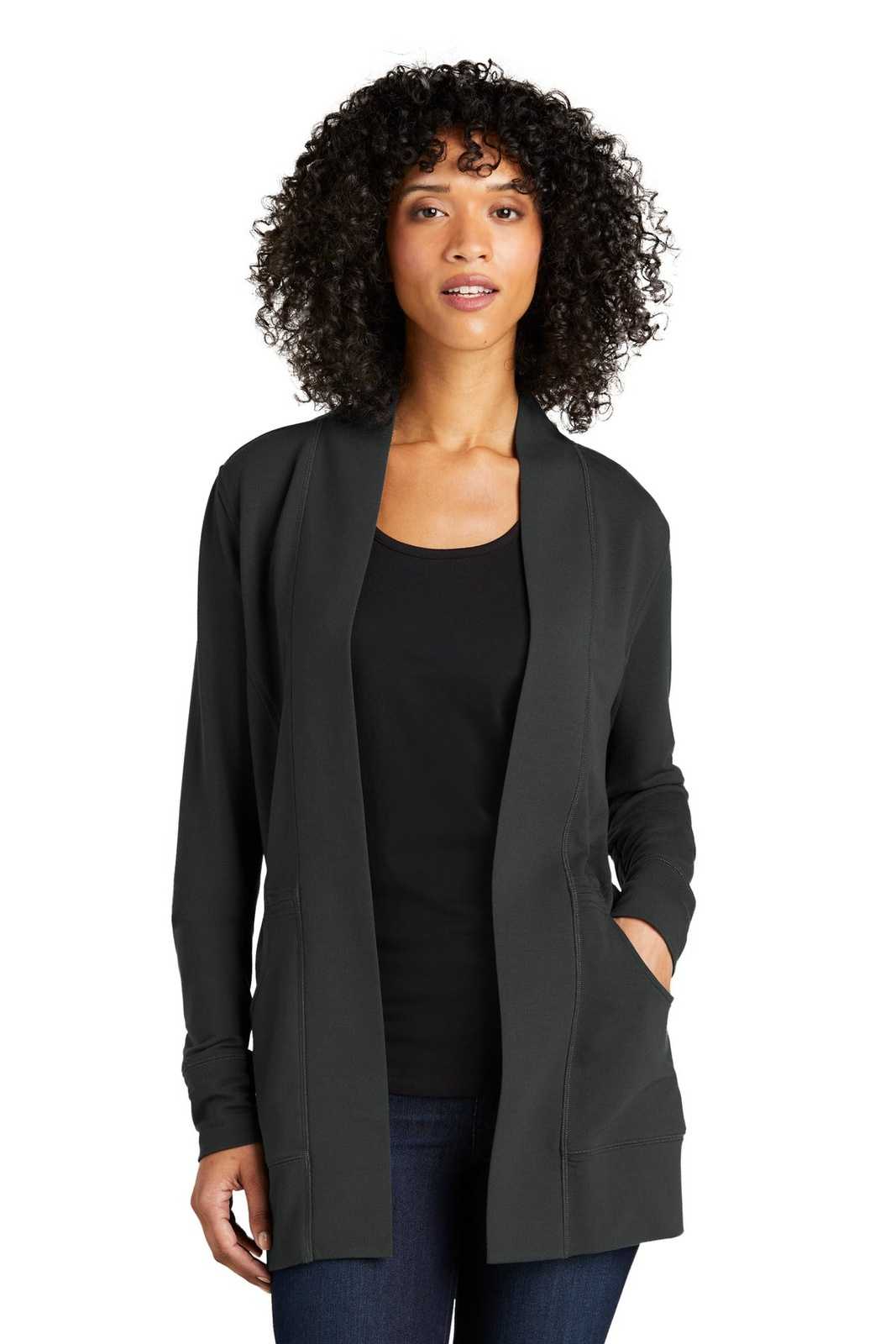 Port Authority LK825 Ladies Microterry Cardigan - Charcoal - HIT a Double - 1
