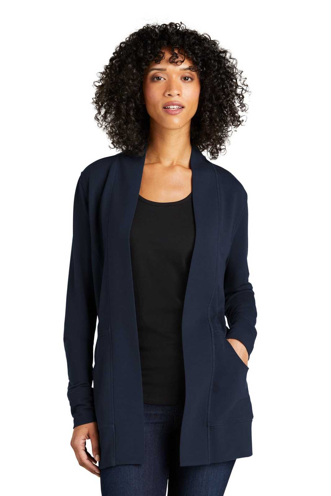 Port Authority LK825 Ladies Microterry Cardigan - River Blue Navy - HIT a Double - 1