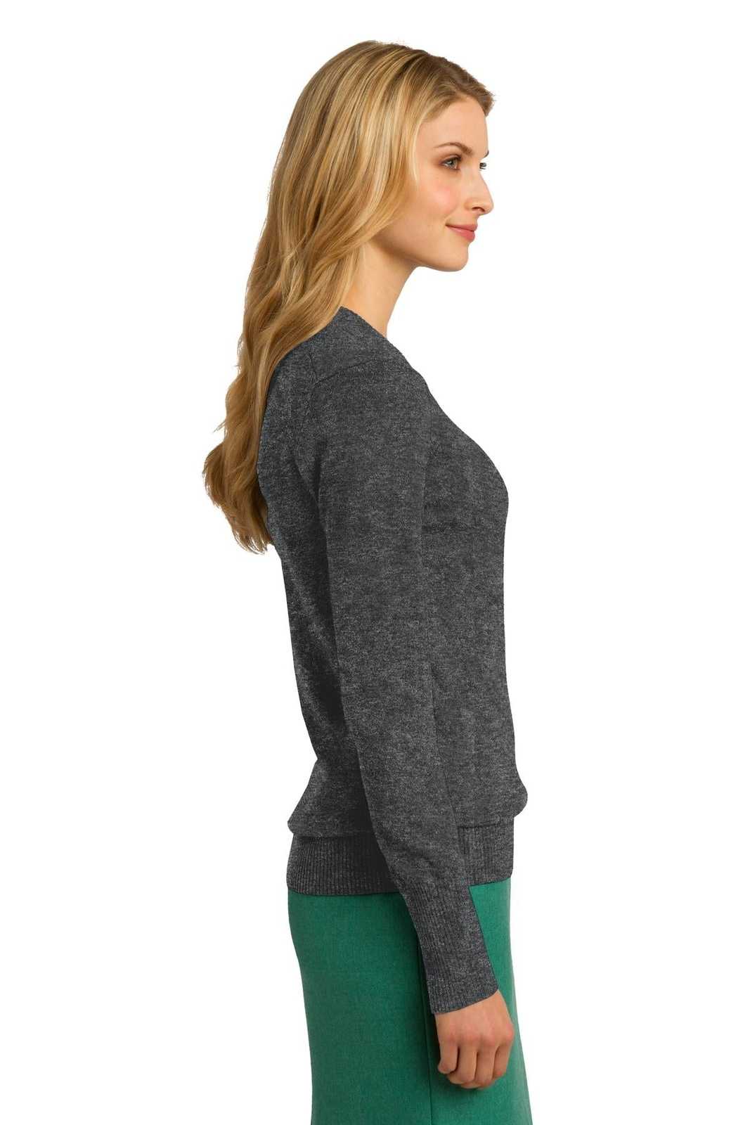 Port Authority LSW285 Ladies V-Neck Sweater - Charcoal Heather - HIT a Double - 3