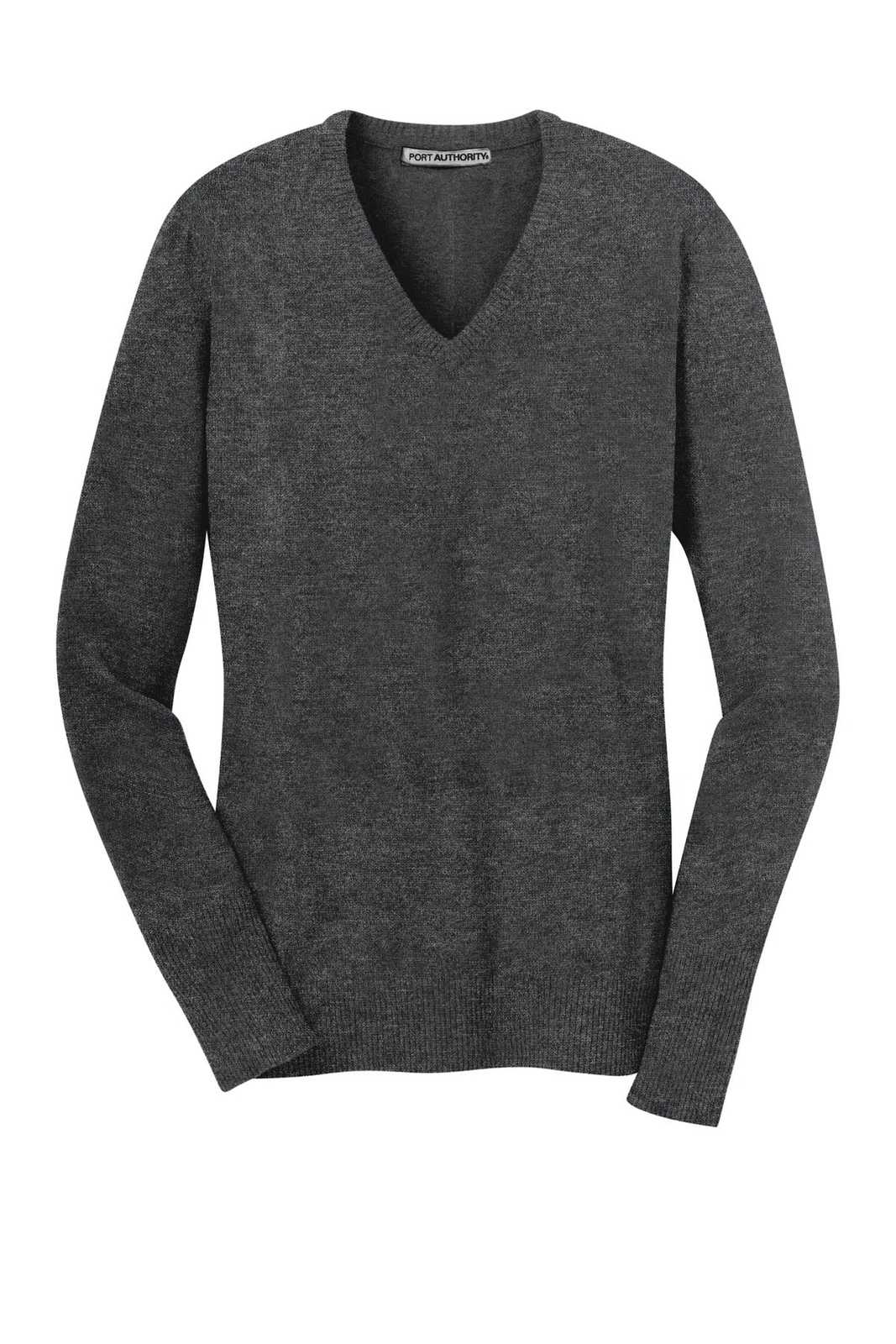 Port Authority LSW285 Ladies V-Neck Sweater - Charcoal Heather - HIT a Double - 5