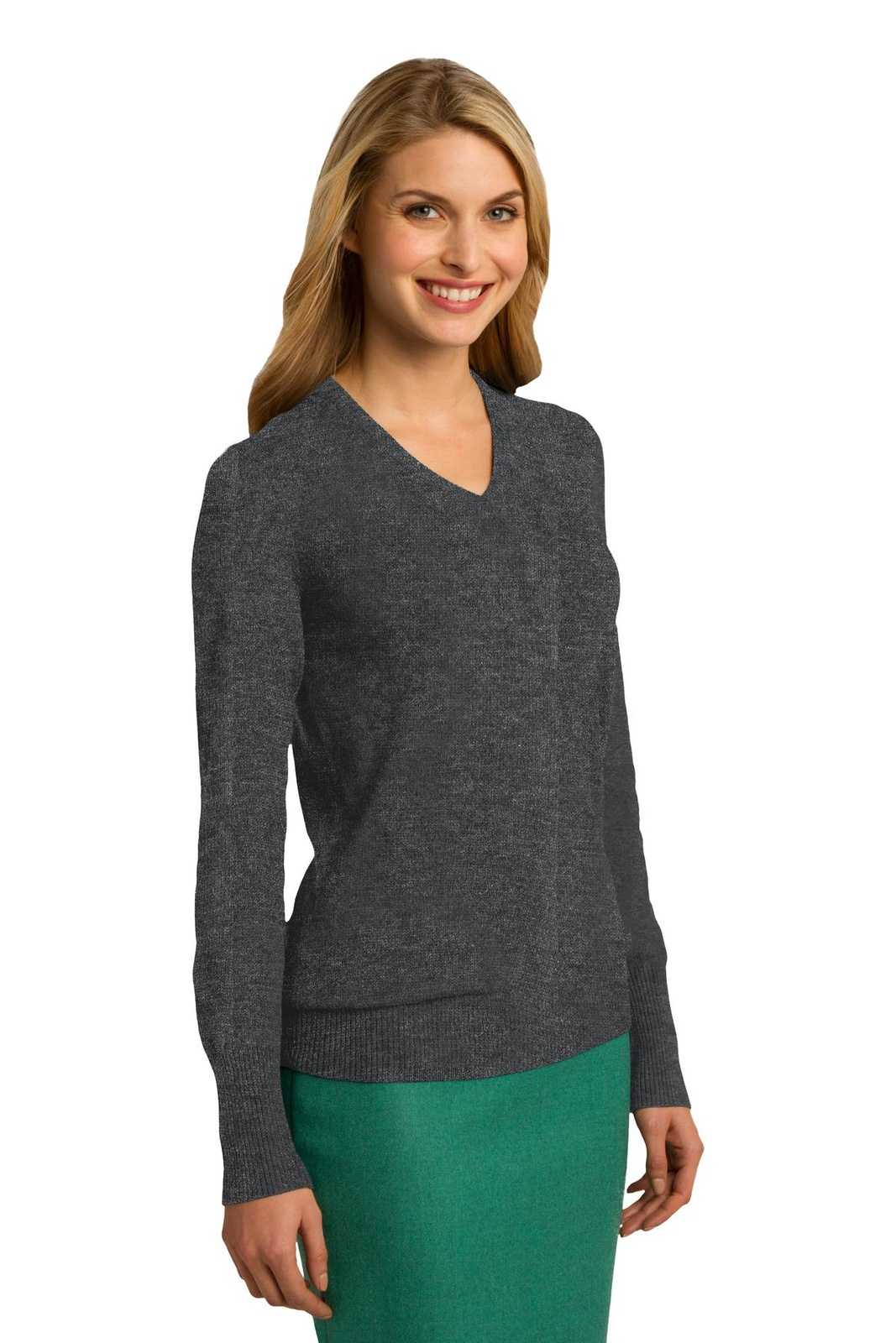 Port Authority LSW285 Ladies V-Neck Sweater - Charcoal Heather - HIT a Double - 4