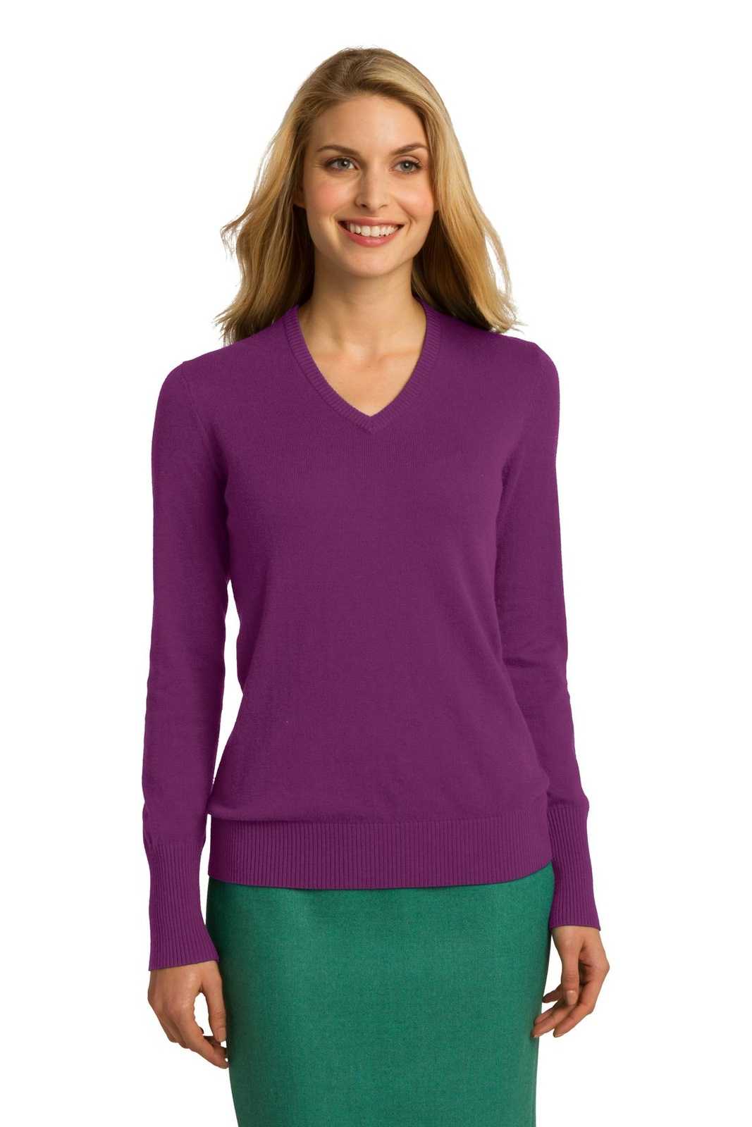Port Authority LSW285 Ladies V-Neck Sweater - Deep Berry - HIT a Double - 1