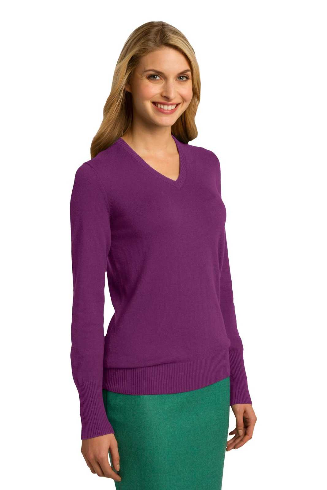 Port Authority LSW285 Ladies V-Neck Sweater - Deep Berry - HIT a Double - 4