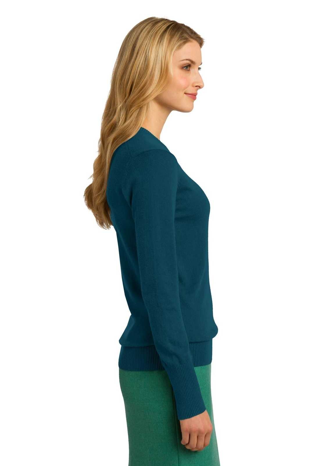 Port Authority LSW285 Ladies V-Neck Sweater - Moroccan Blue - HIT a Double - 3