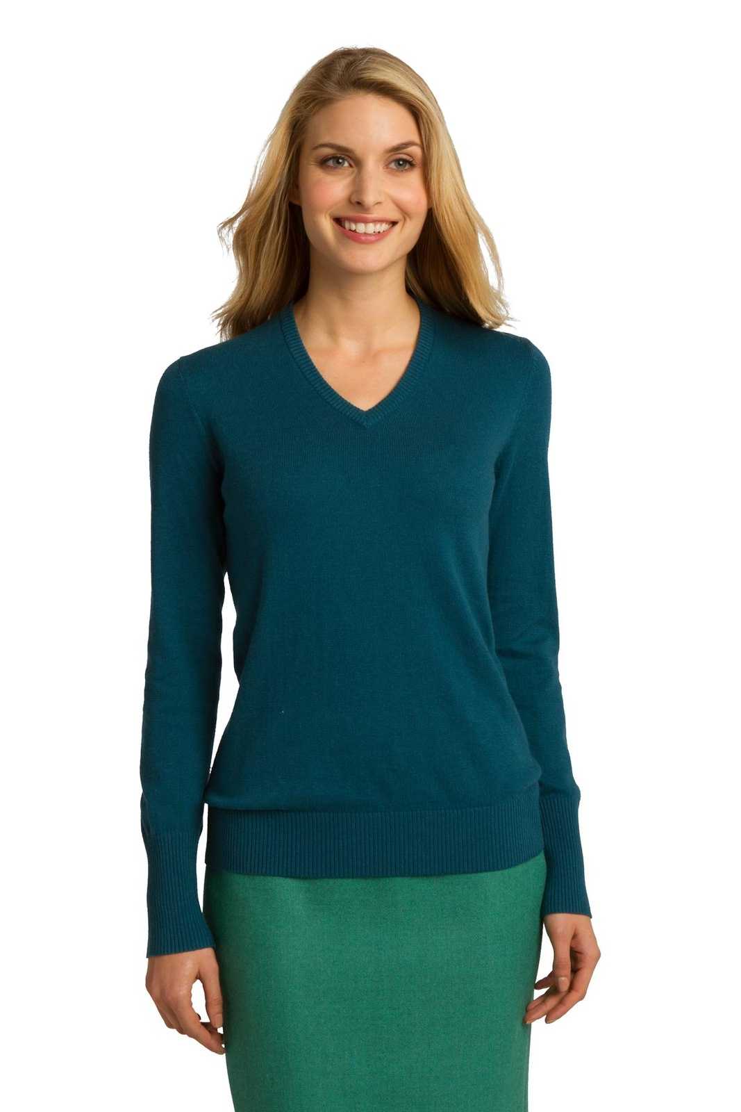 Port Authority LSW285 Ladies V-Neck Sweater - Moroccan Blue - HIT a Double - 1