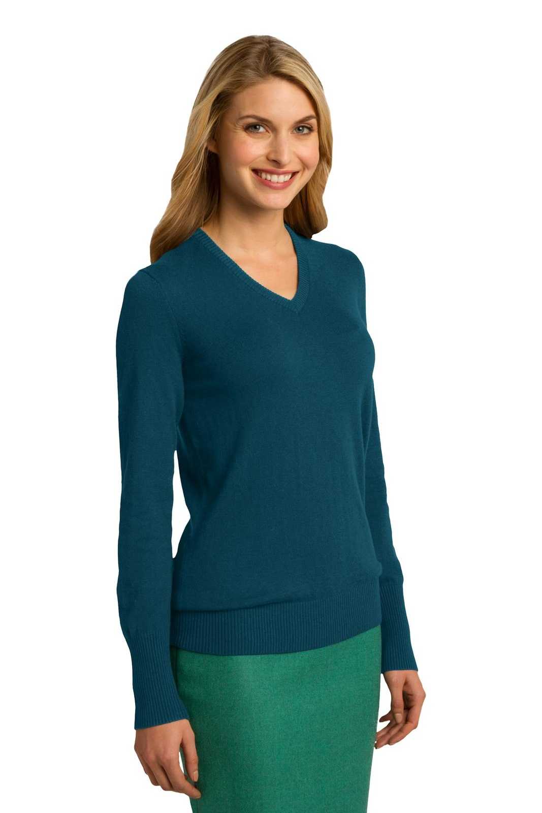 Port Authority LSW285 Ladies V-Neck Sweater - Moroccan Blue - HIT a Double - 4