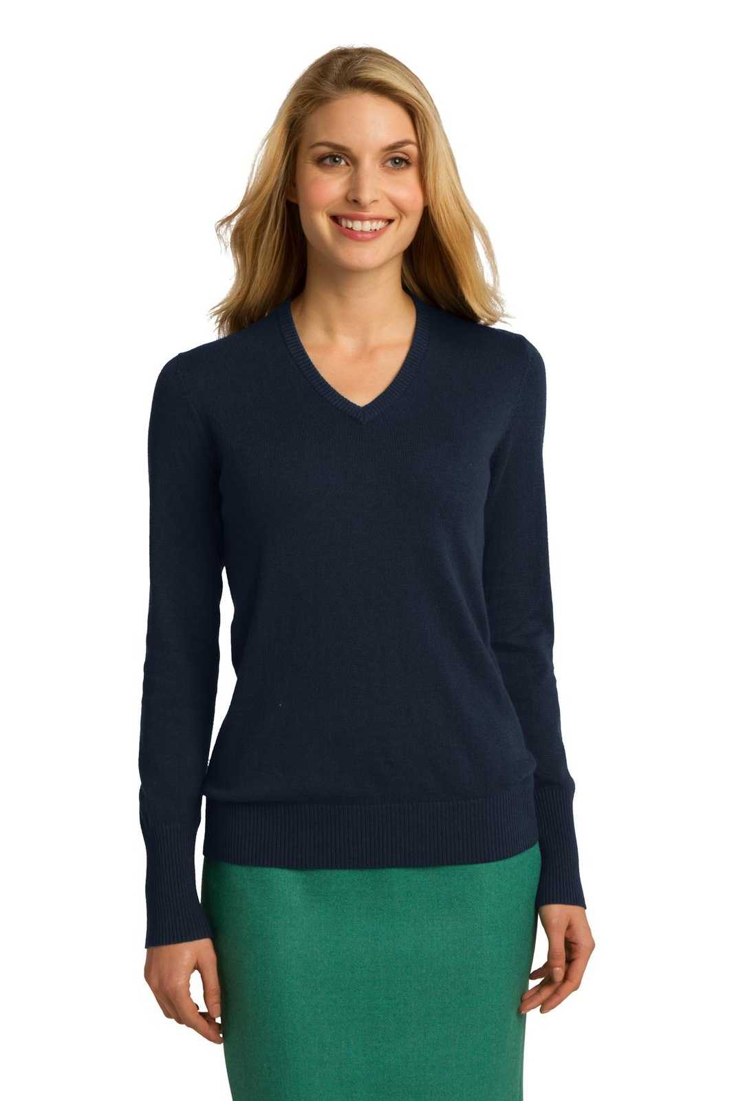 Port Authority LSW285 Ladies V-Neck Sweater - Navy - HIT a Double - 1