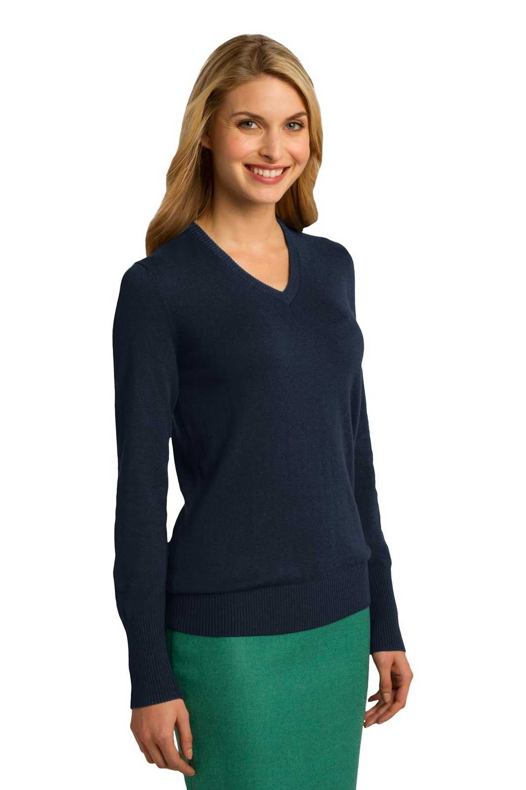 Port Authority LSW285 Ladies V-Neck Sweater - Navy - HIT a Double - 4