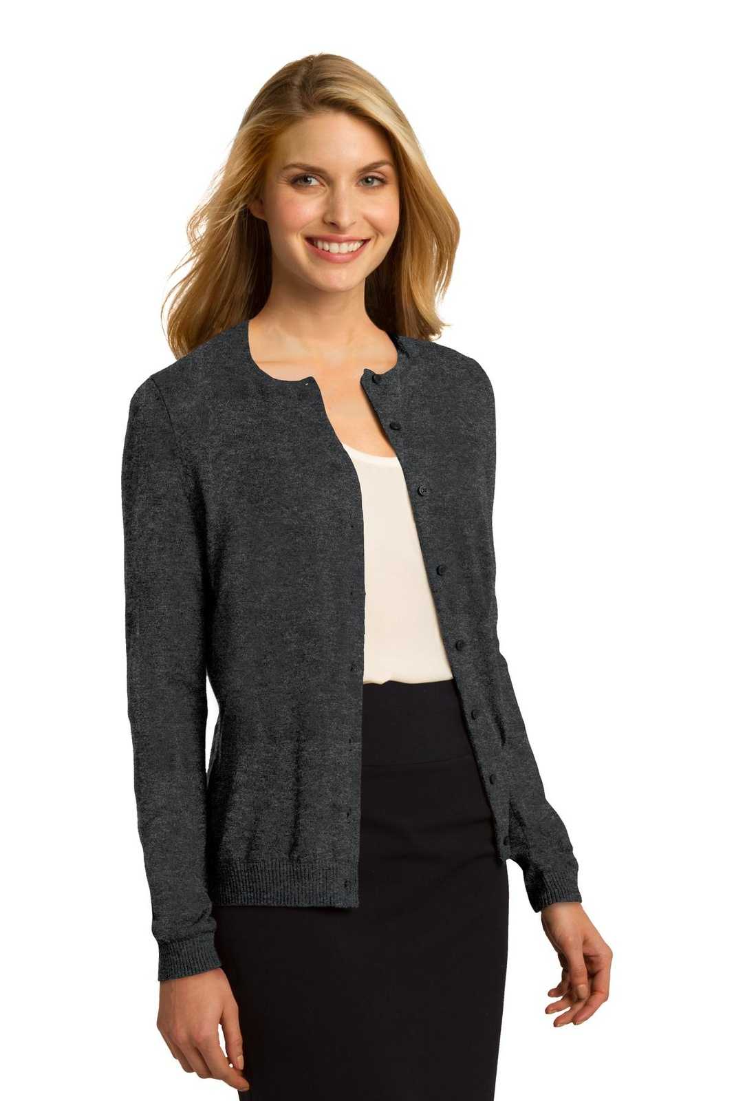 Port Authority LSW287 Ladies Cardigan Sweater - Charcoal Heather - HIT a Double - 4