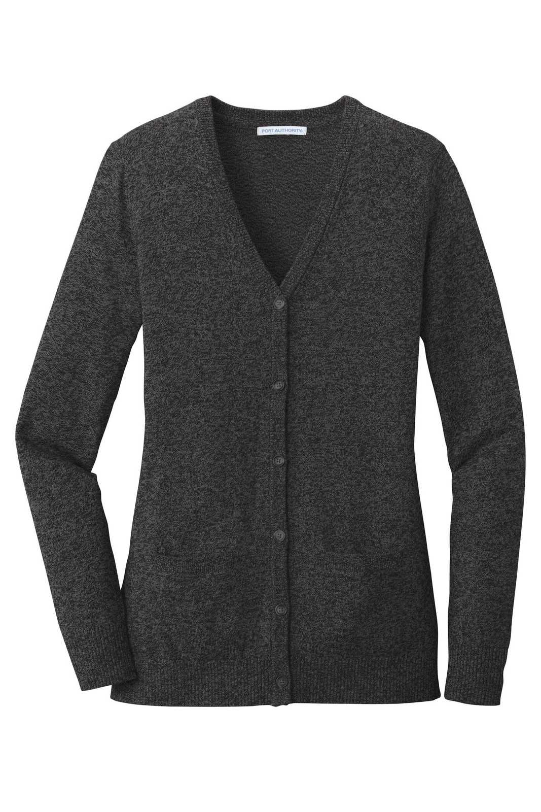 Port Authority LSW415 Ladies Marled Cardigan Sweater - Black Marl - HIT a Double - 5
