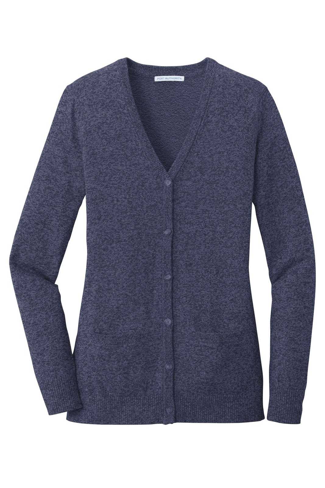 Port Authority LSW415 Ladies Marled Cardigan Sweater - Navy Marl - HIT a Double - 5