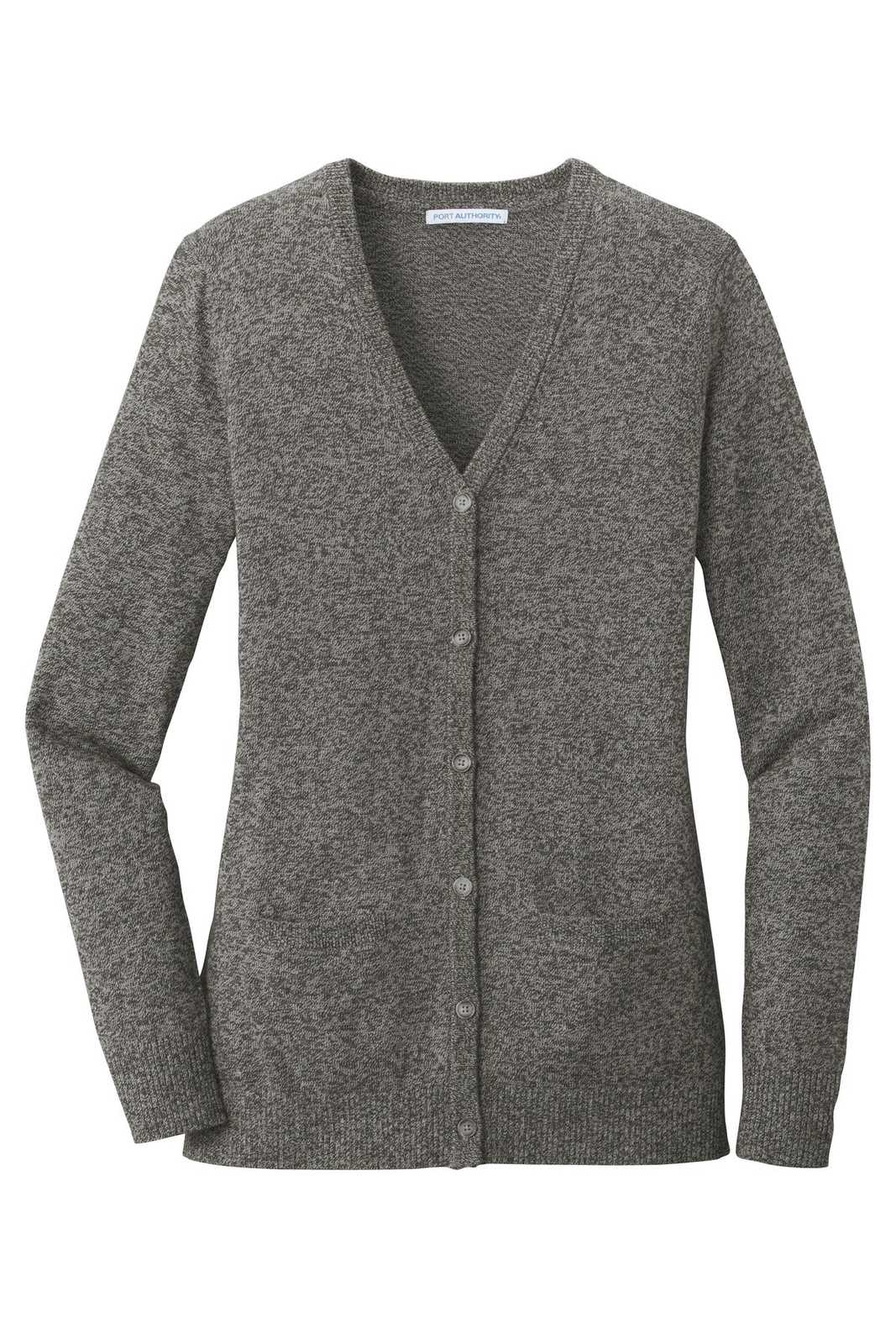 Port Authority LSW415 Ladies Marled Cardigan Sweater - Warm Gray Marl - HIT a Double - 5
