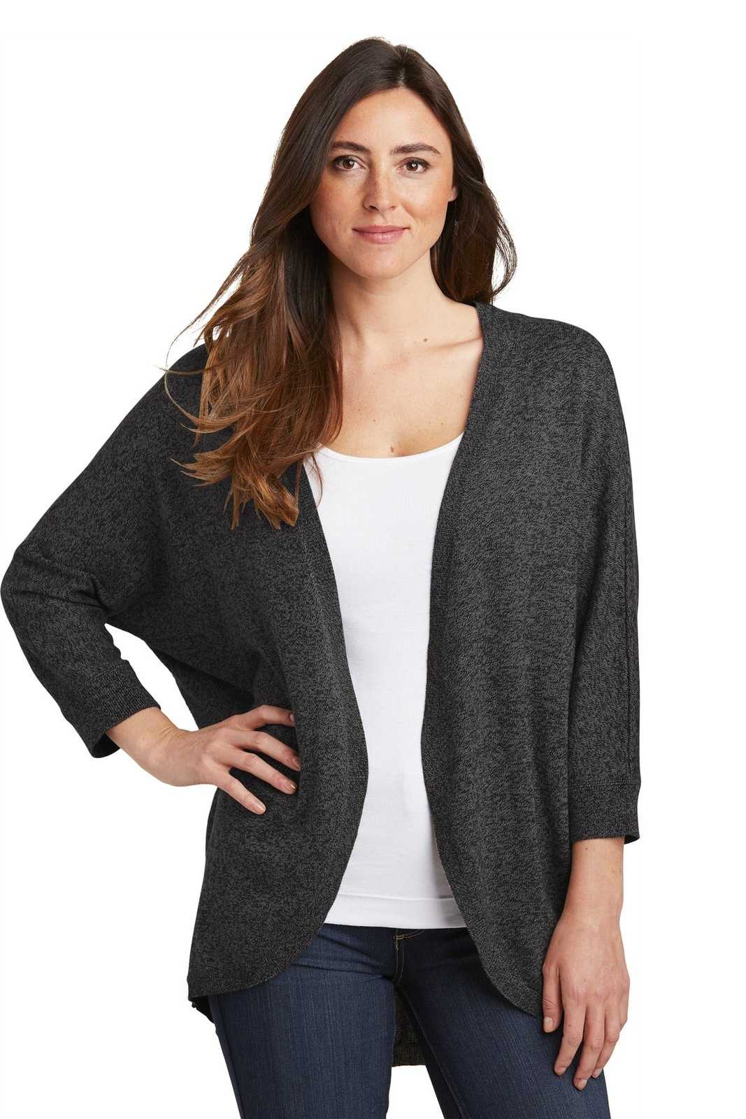 Port Authority LSW416 Ladies Marled Cocoon Sweater - Black Marl - HIT a Double - 1