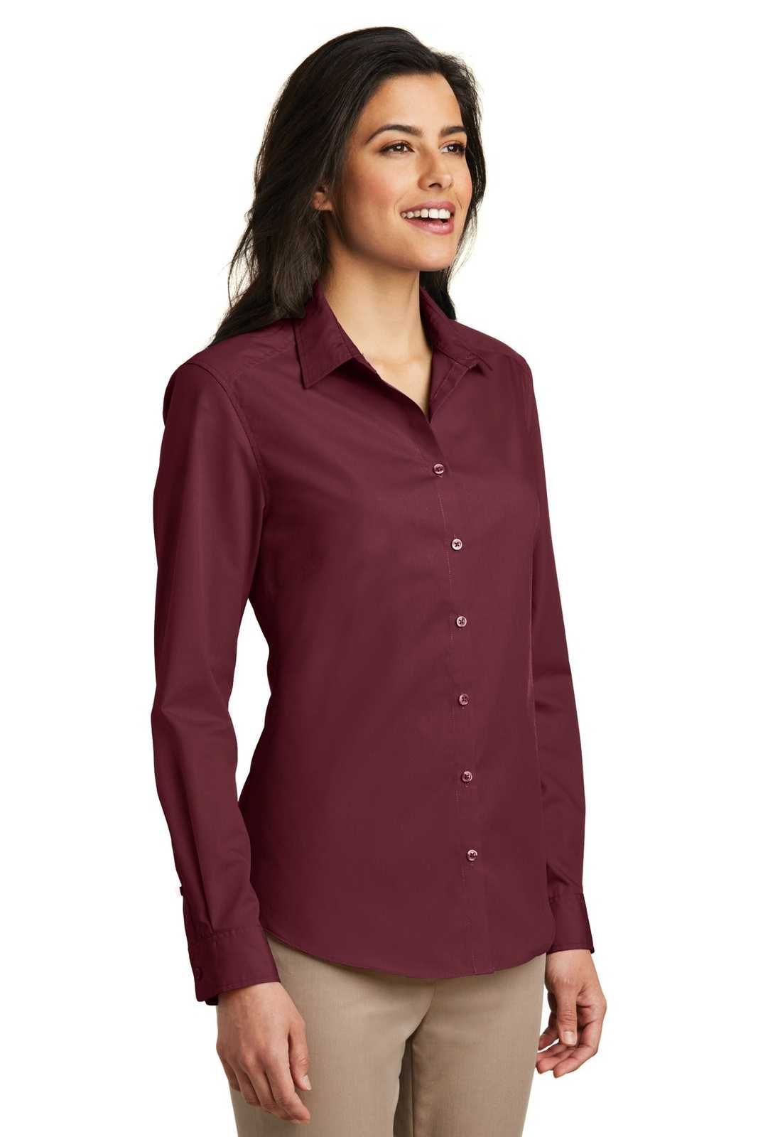Port Authority LW100 Ladies Long Sleeve Carefree Poplin Shirt - Burgundy - HIT a Double - 4