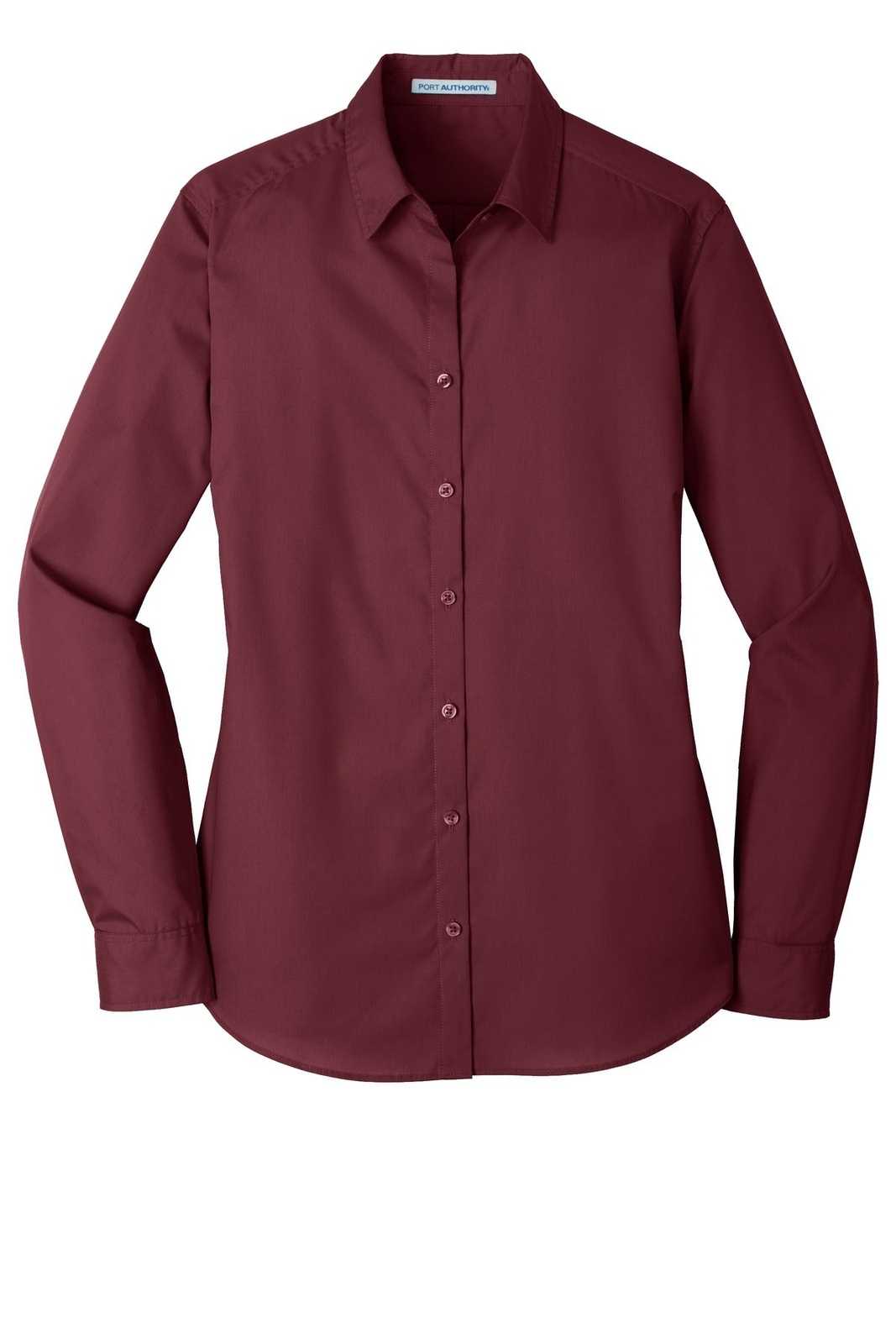Port Authority LW100 Ladies Long Sleeve Carefree Poplin Shirt - Burgundy - HIT a Double - 5