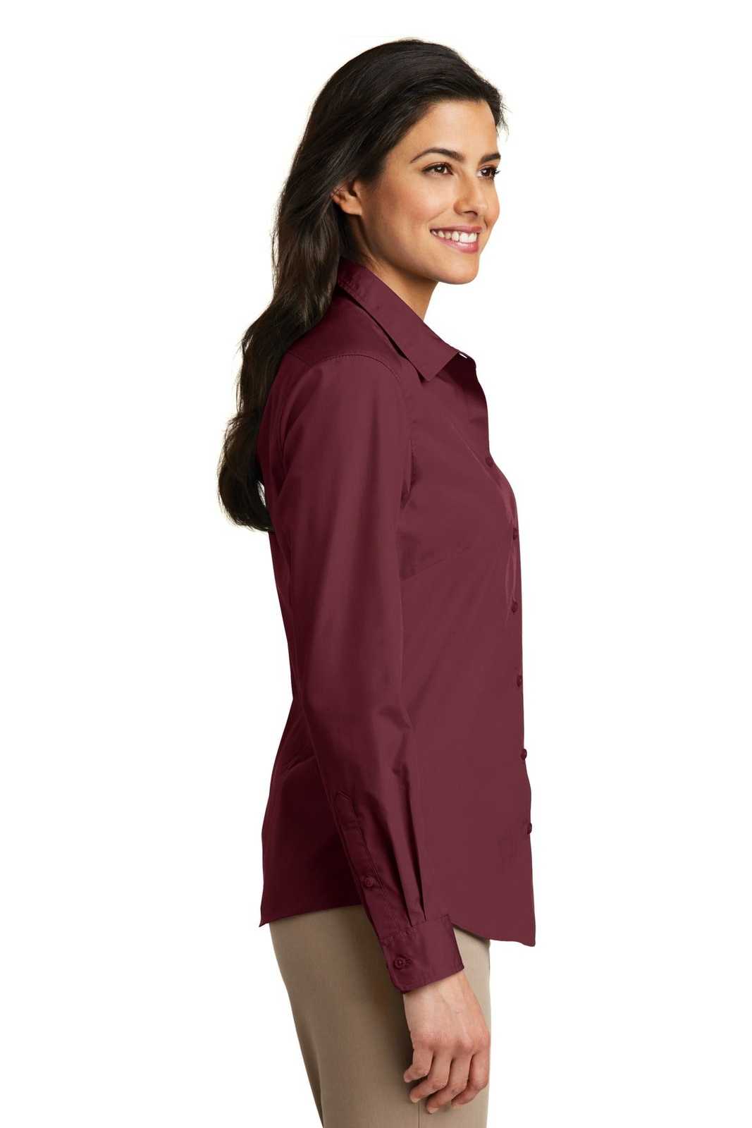 Port Authority LW100 Ladies Long Sleeve Carefree Poplin Shirt - Burgundy - HIT a Double - 3