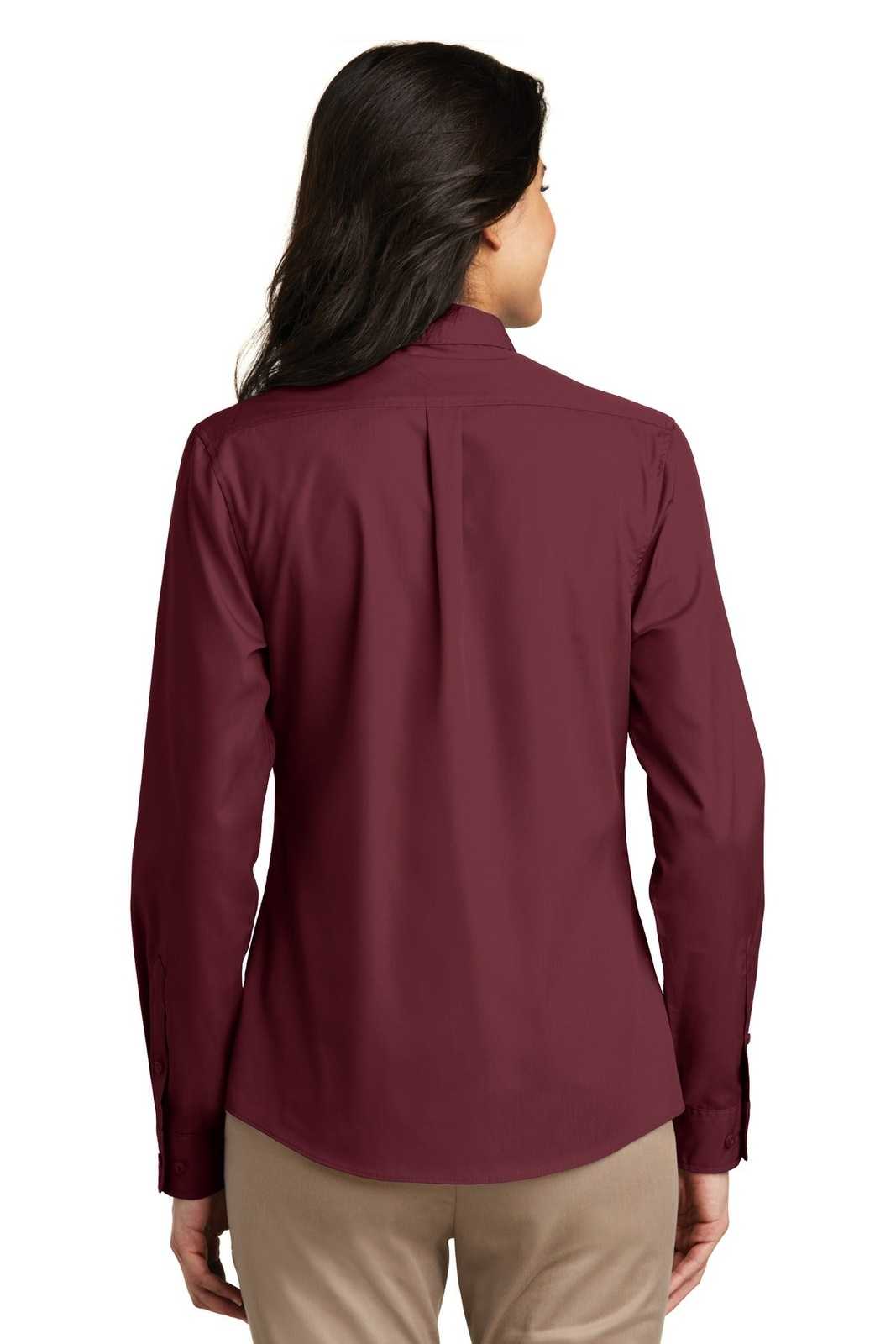Port Authority LW100 Ladies Long Sleeve Carefree Poplin Shirt - Burgundy - HIT a Double - 2
