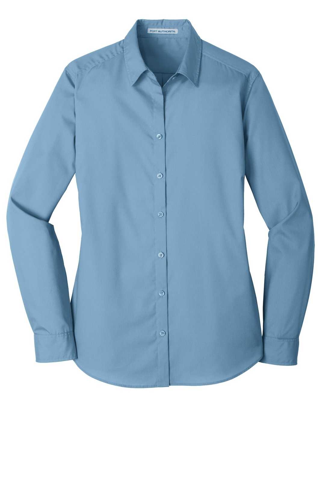 Port Authority LW100 Ladies Long Sleeve Carefree Poplin Shirt - Carolina Blue - HIT a Double - 5