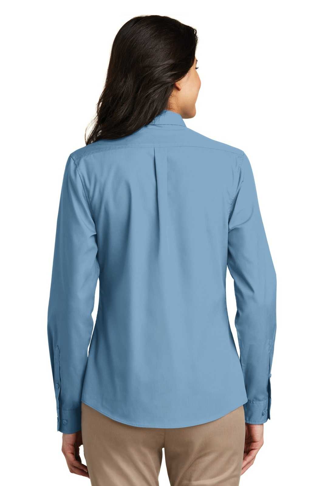 Port Authority LW100 Ladies Long Sleeve Carefree Poplin Shirt - Carolina Blue - HIT a Double - 2