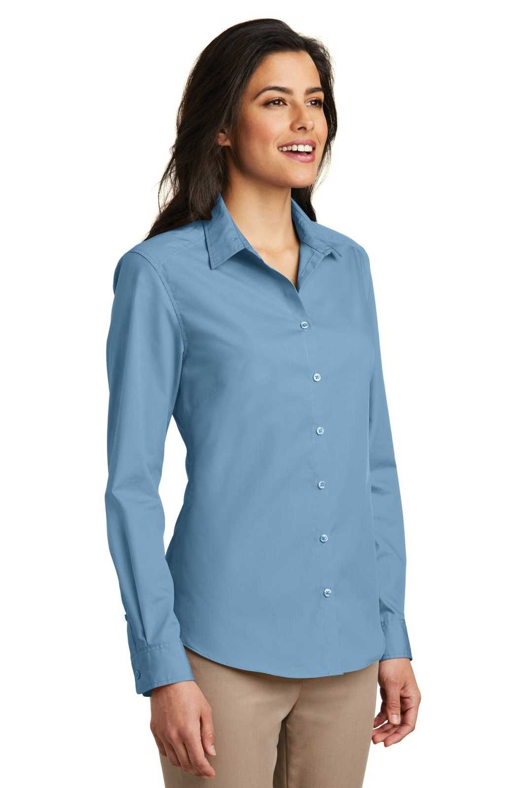 Port Authority LW100 Ladies Long Sleeve Carefree Poplin Shirt - Carolina Blue - HIT a Double - 4