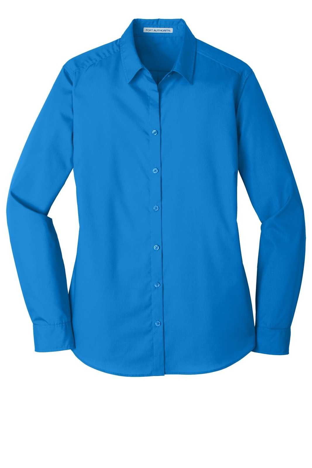 Port Authority LW100 Ladies Long Sleeve Carefree Poplin Shirt - Coastal Blue - HIT a Double - 5