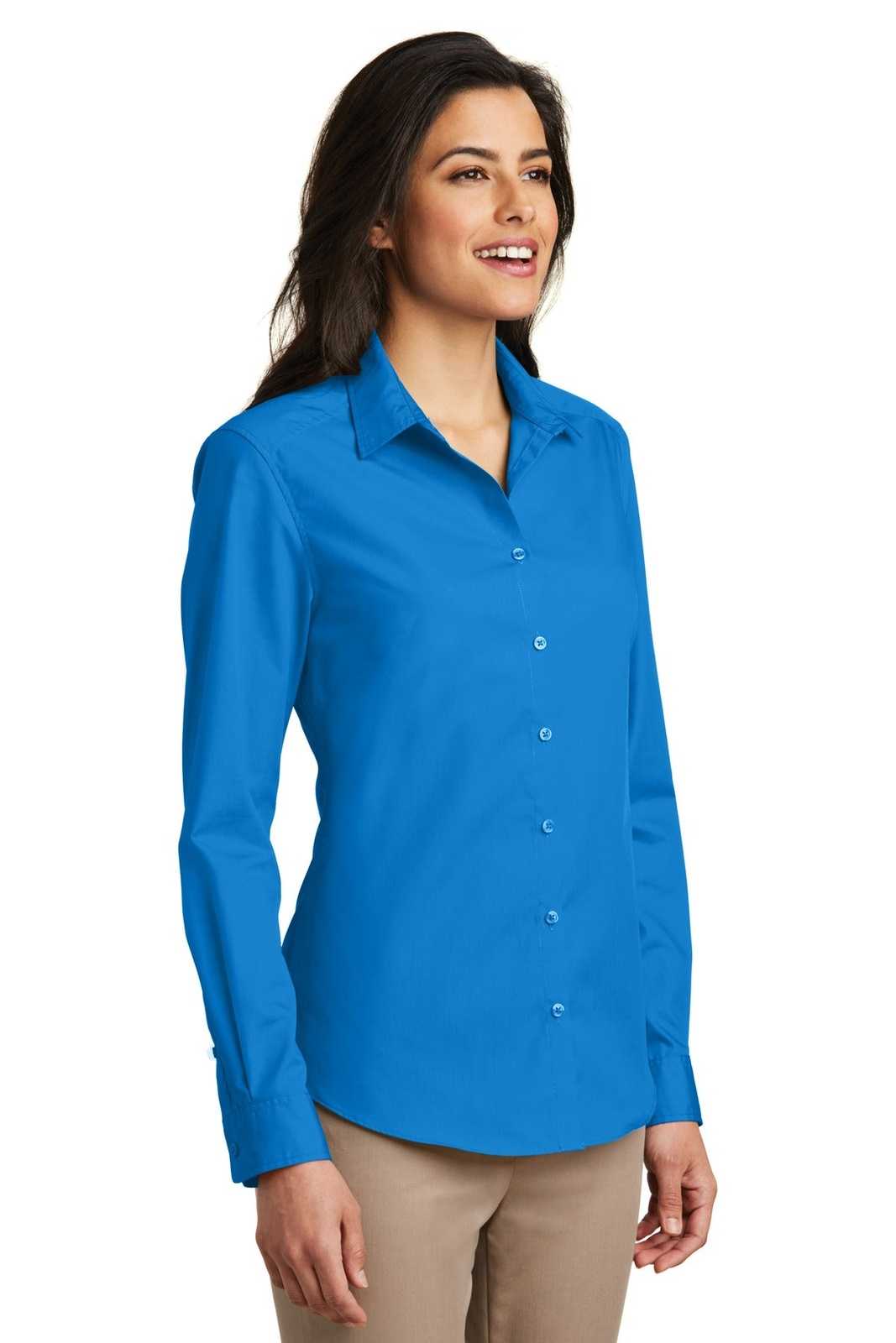 Port Authority LW100 Ladies Long Sleeve Carefree Poplin Shirt - Coastal Blue - HIT a Double - 4
