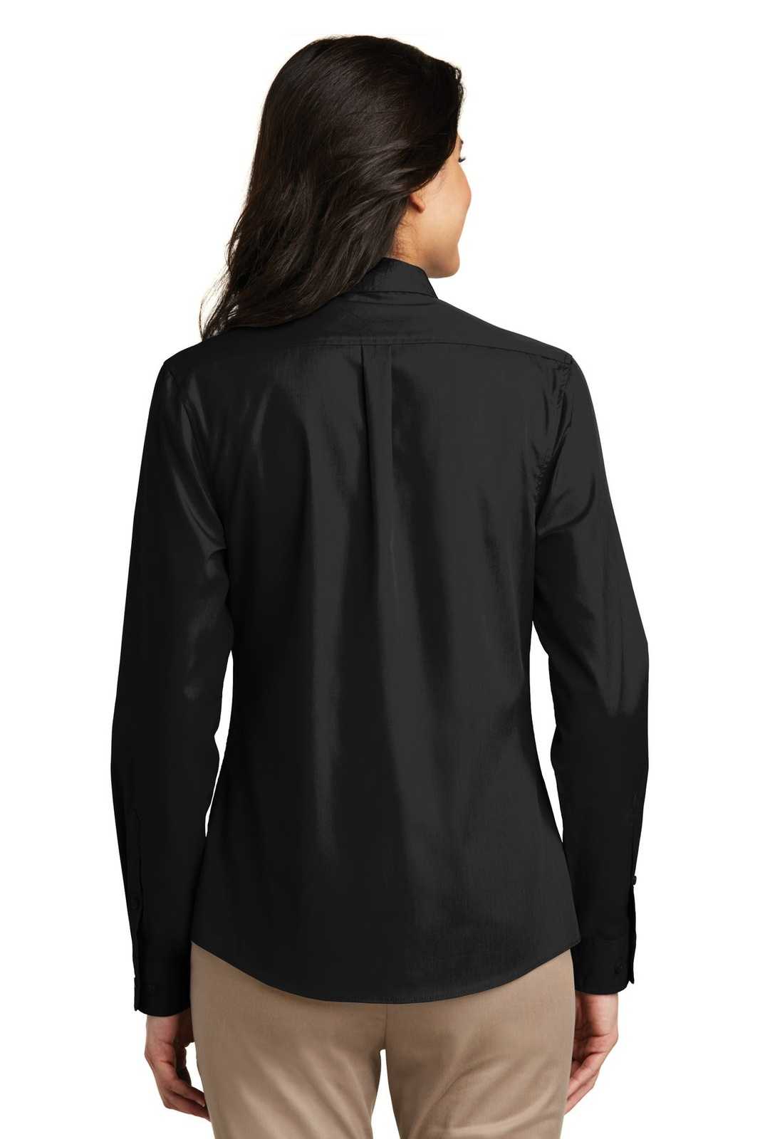 Port Authority LW100 Ladies Long Sleeve Carefree Poplin Shirt - Deep Black - HIT a Double - 2