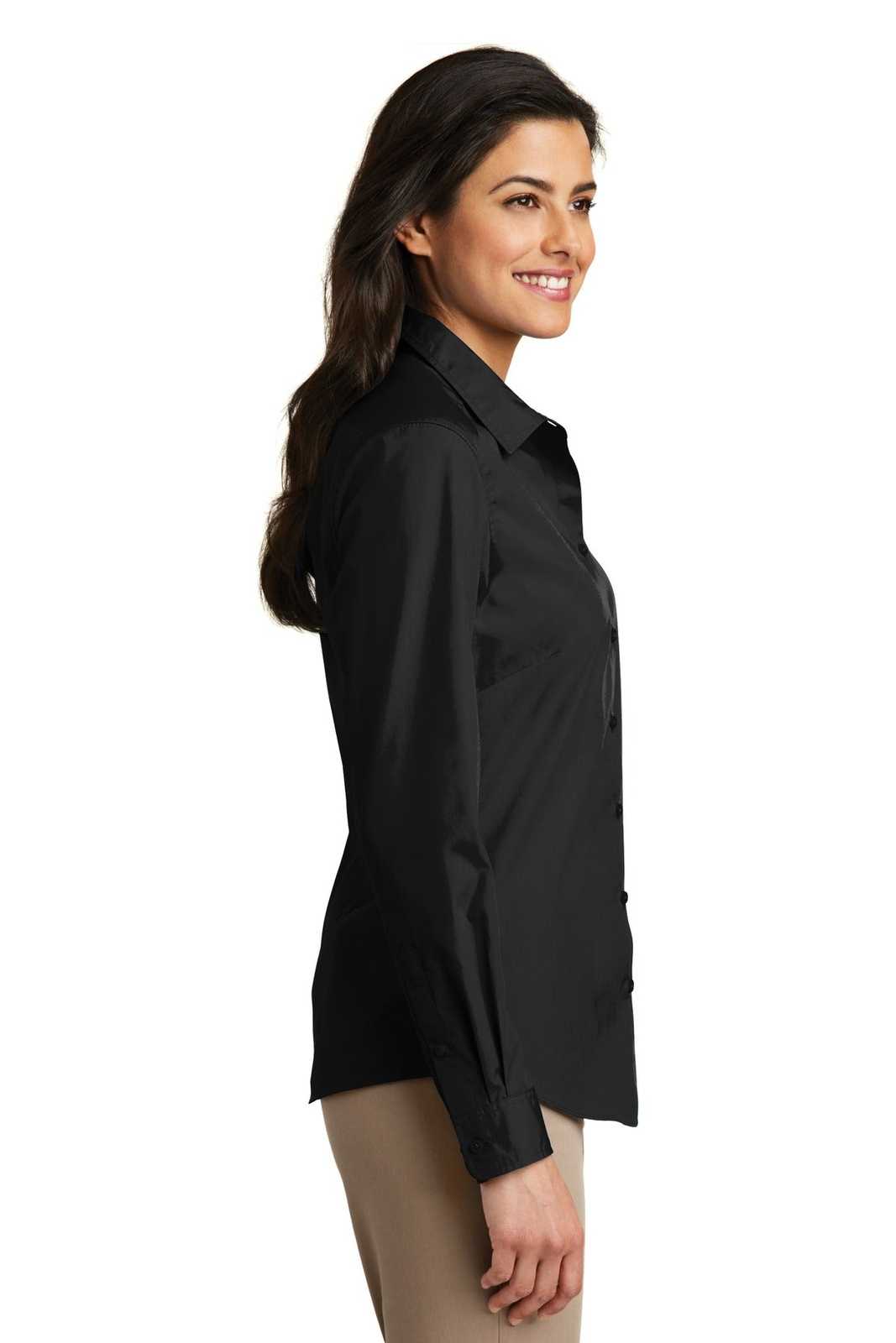Port Authority LW100 Ladies Long Sleeve Carefree Poplin Shirt - Deep Black - HIT a Double - 3