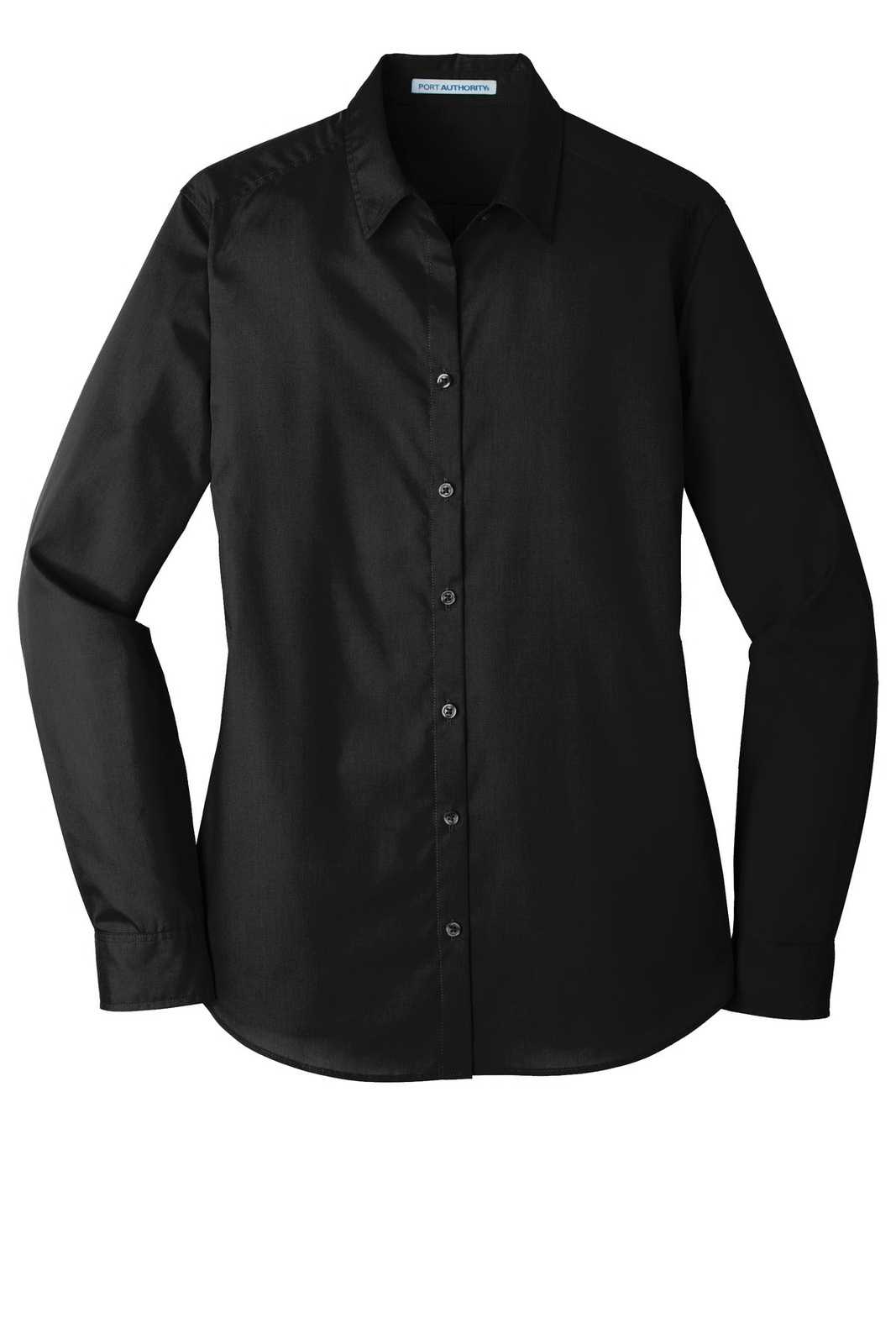Port Authority LW100 Ladies Long Sleeve Carefree Poplin Shirt - Deep Black - HIT a Double - 5