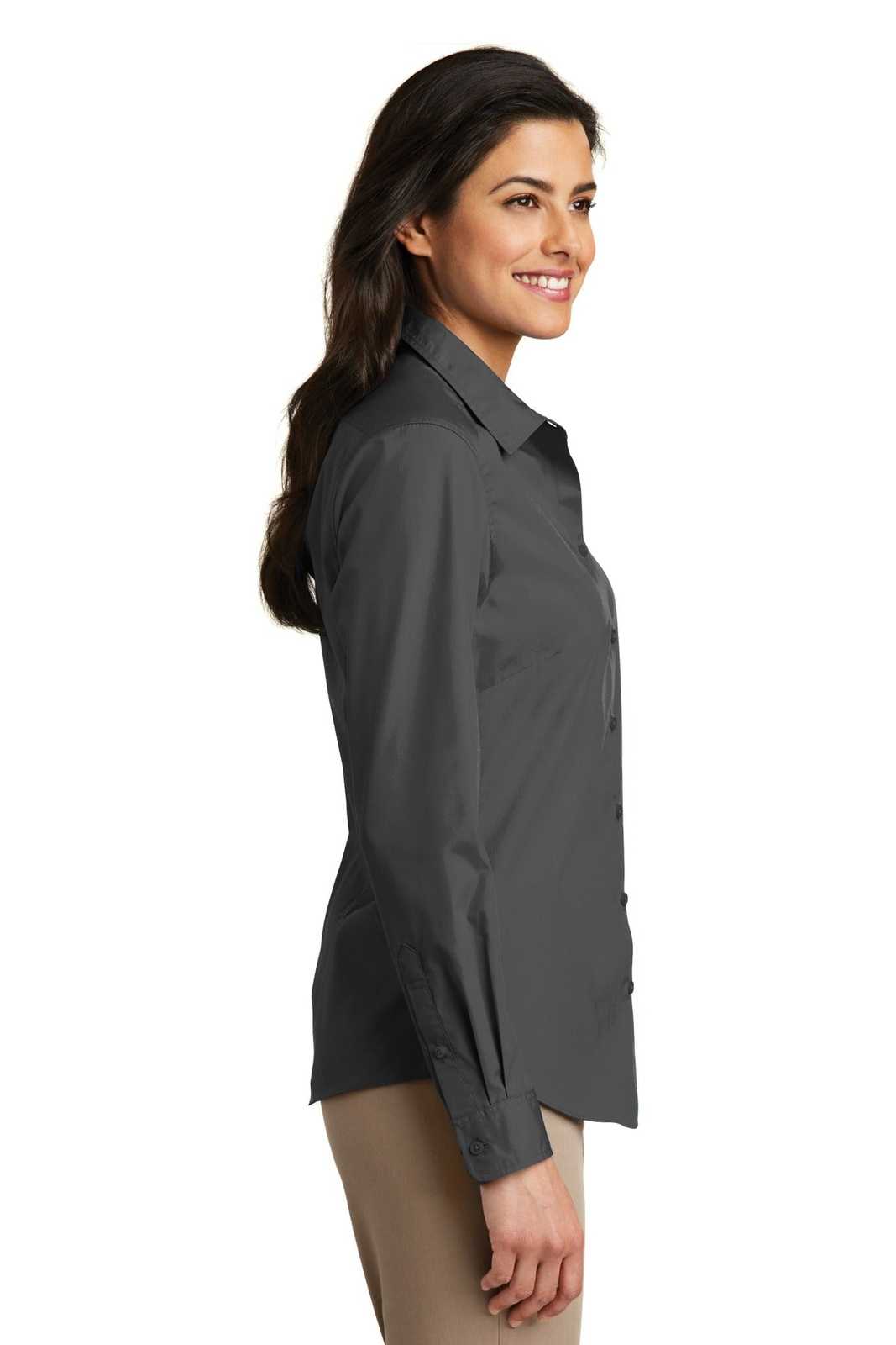 Port Authority LW100 Ladies Long Sleeve Carefree Poplin Shirt - Graphite - HIT a Double - 3
