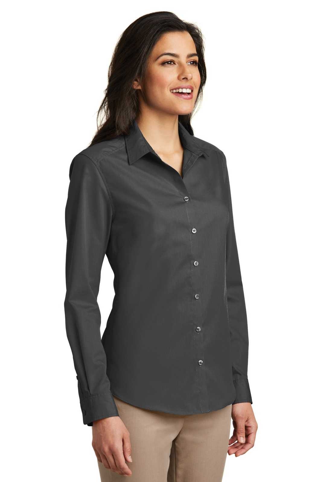 Port Authority LW100 Ladies Long Sleeve Carefree Poplin Shirt - Graphite - HIT a Double - 4
