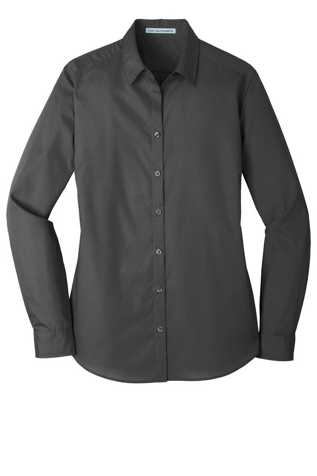 Port Authority LW100 Ladies Long Sleeve Carefree Poplin Shirt - Graphite - HIT a Double - 5