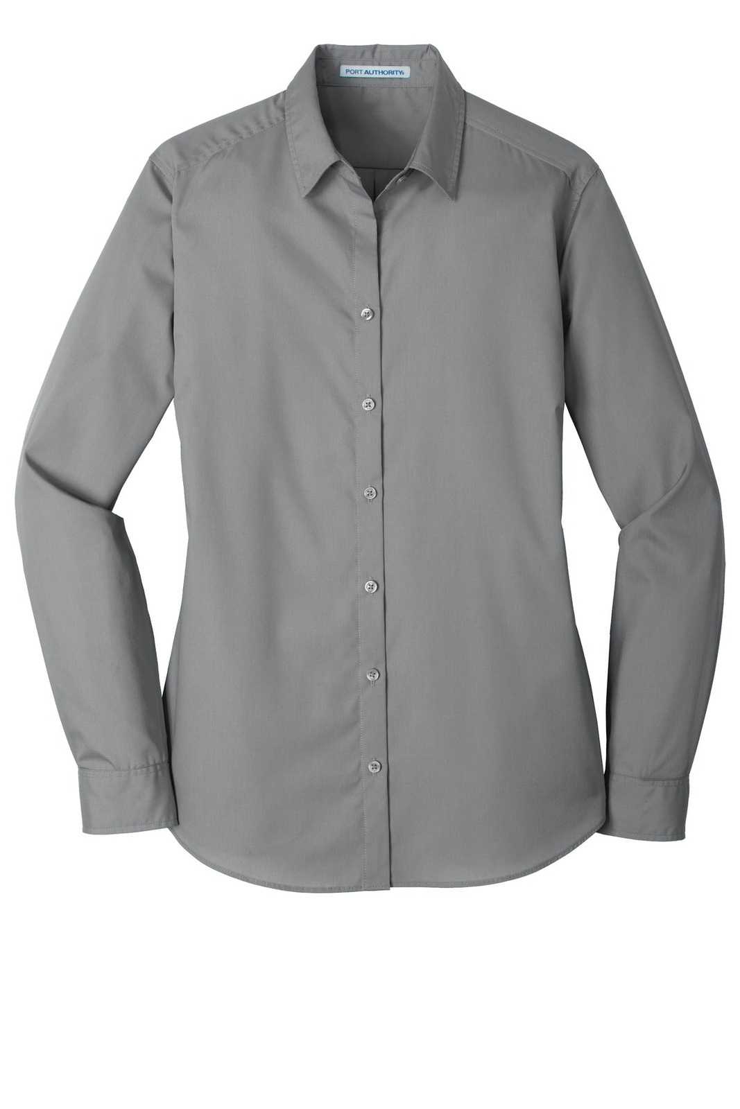Port Authority LW100 Ladies Long Sleeve Carefree Poplin Shirt - Gusty Gray - HIT a Double - 5