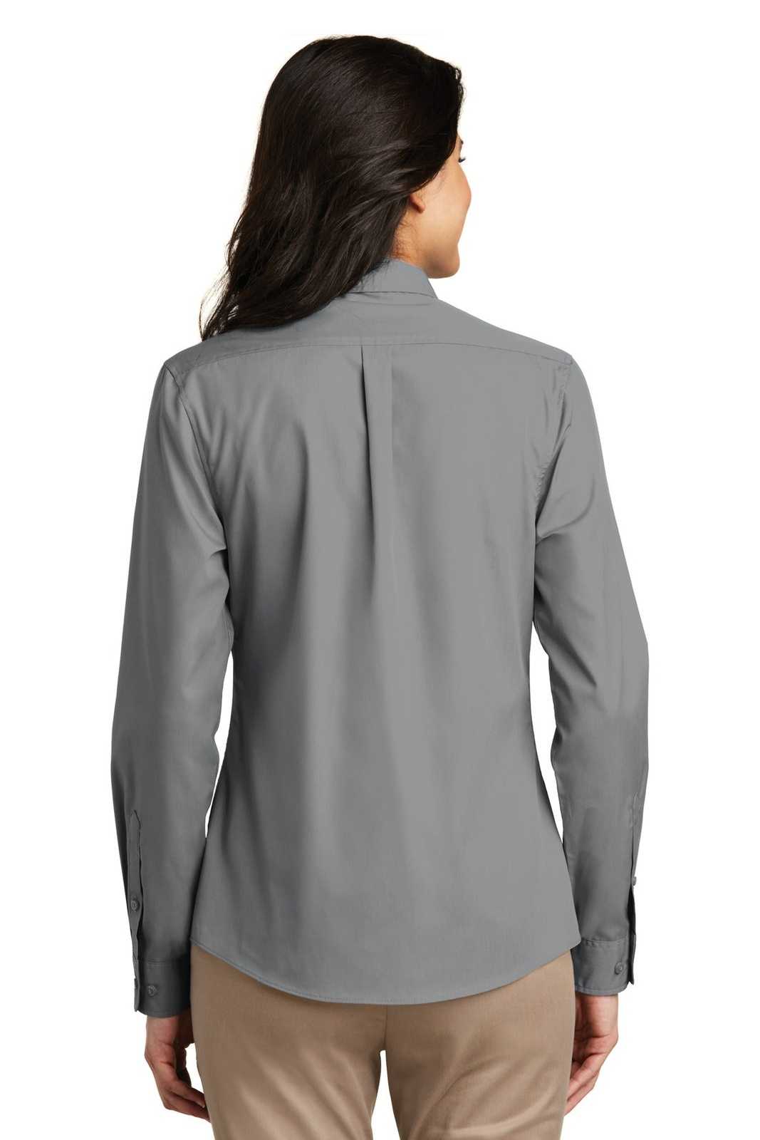 Port Authority LW100 Ladies Long Sleeve Carefree Poplin Shirt - Gusty Gray - HIT a Double - 2