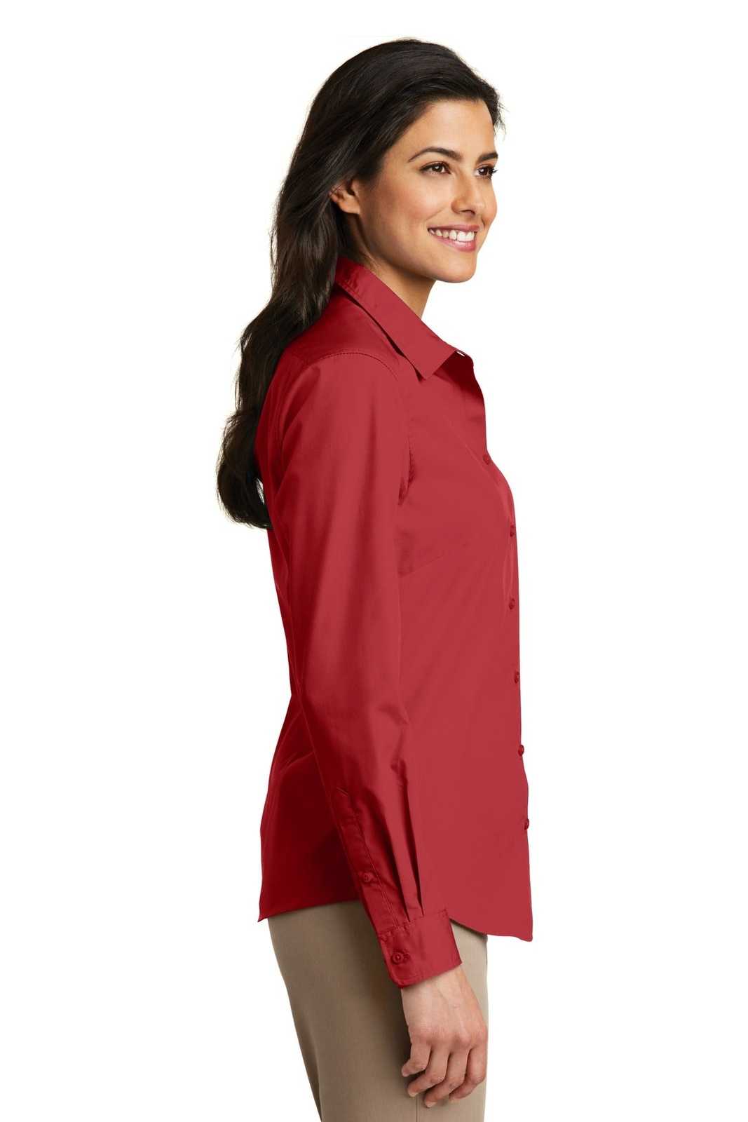Port Authority LW100 Ladies Long Sleeve Carefree Poplin Shirt - Rich Red - HIT a Double - 3