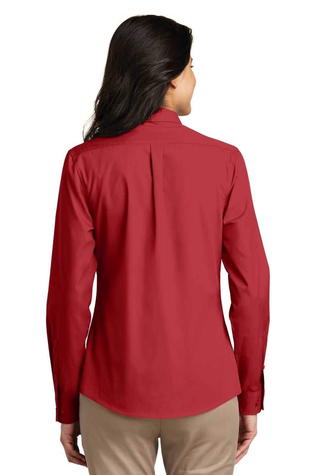 Port Authority LW100 Ladies Long Sleeve Carefree Poplin Shirt - Rich Red - HIT a Double - 2