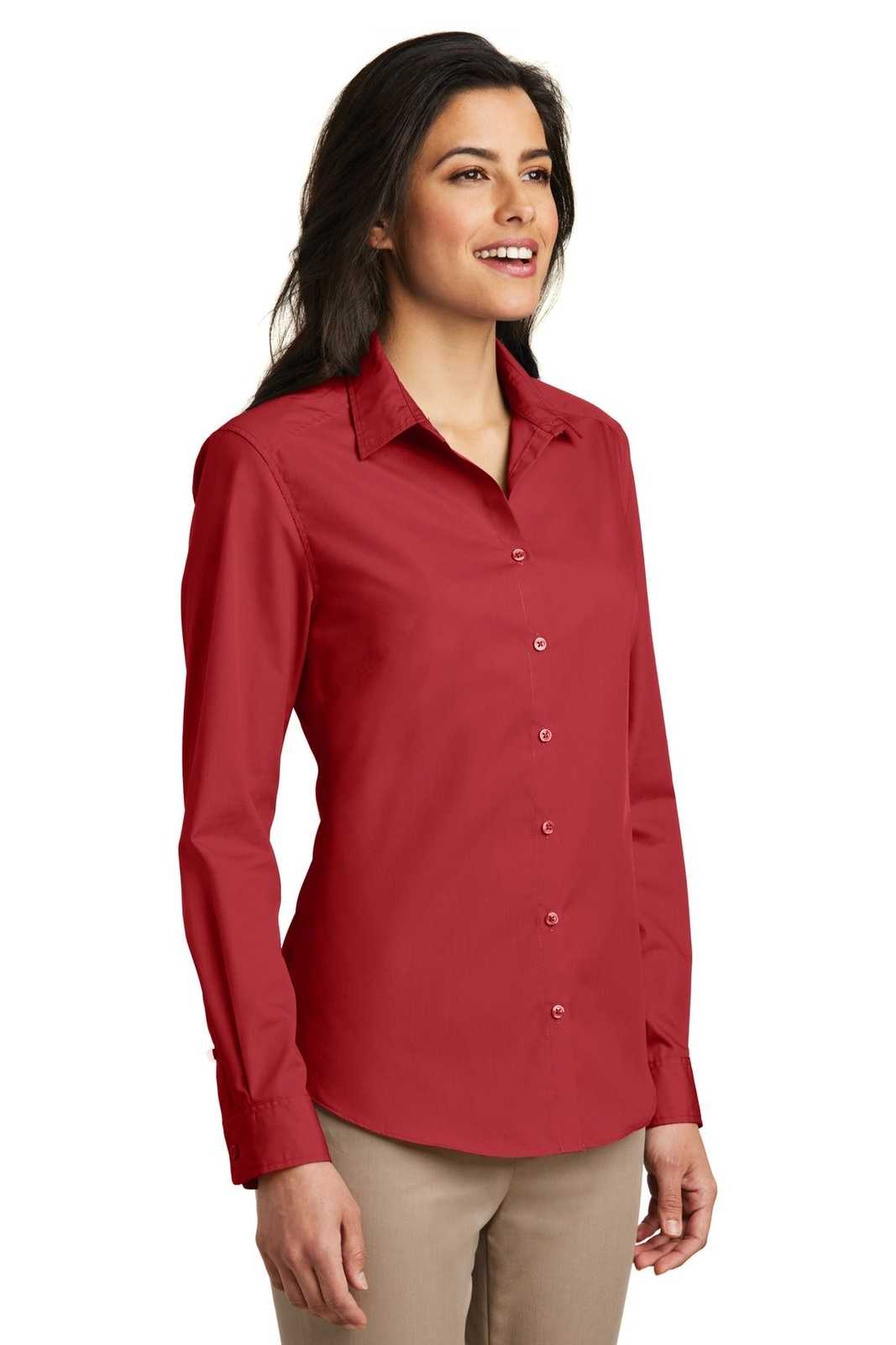 Port Authority LW100 Ladies Long Sleeve Carefree Poplin Shirt - Rich Red - HIT a Double - 4