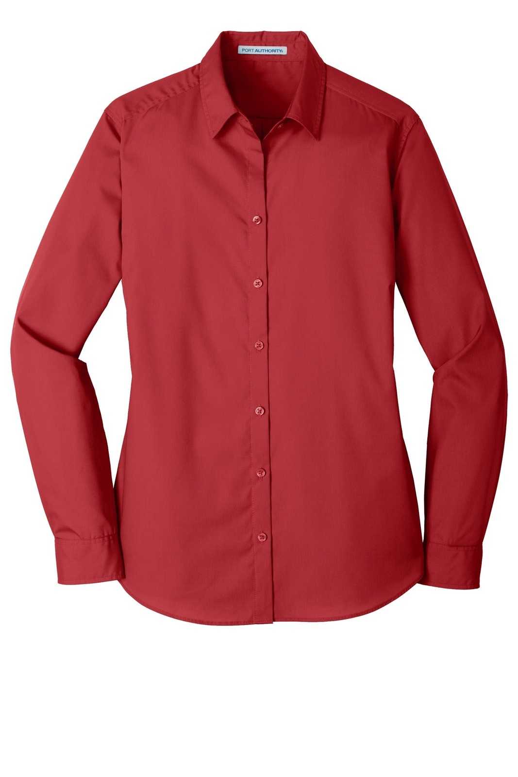 Port Authority LW100 Ladies Long Sleeve Carefree Poplin Shirt - Rich Red - HIT a Double - 5