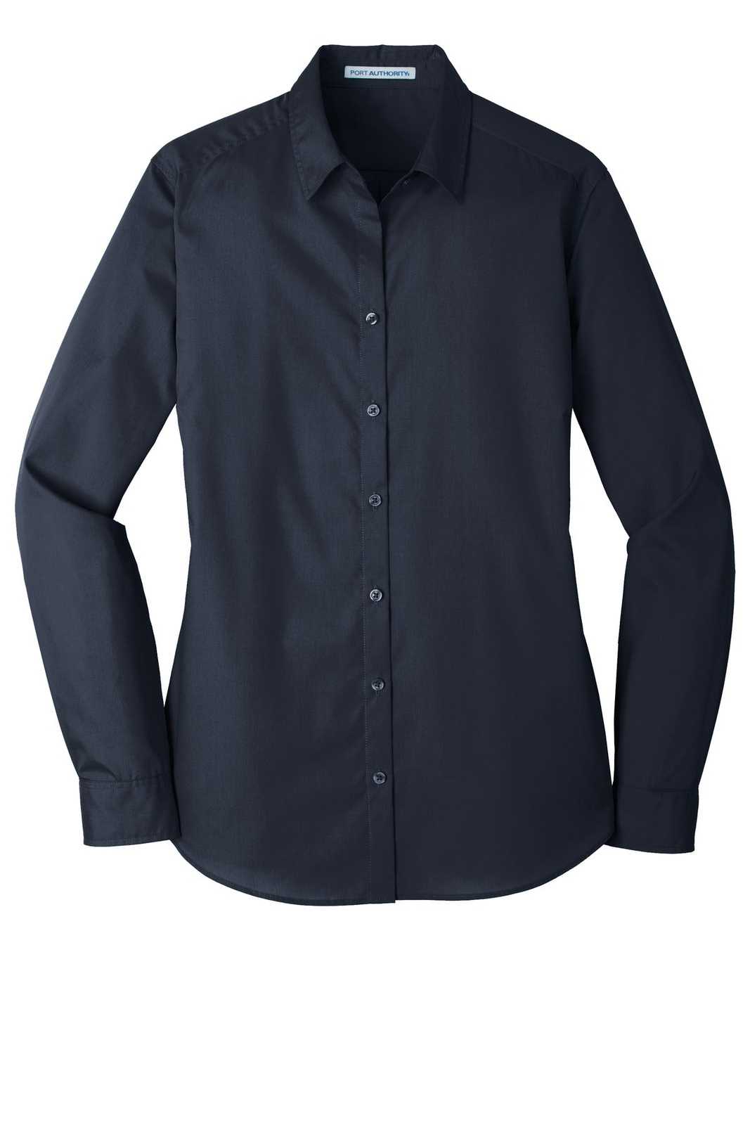 Port Authority LW100 Ladies Long Sleeve Carefree Poplin Shirt - River Blue Navy - HIT a Double - 5